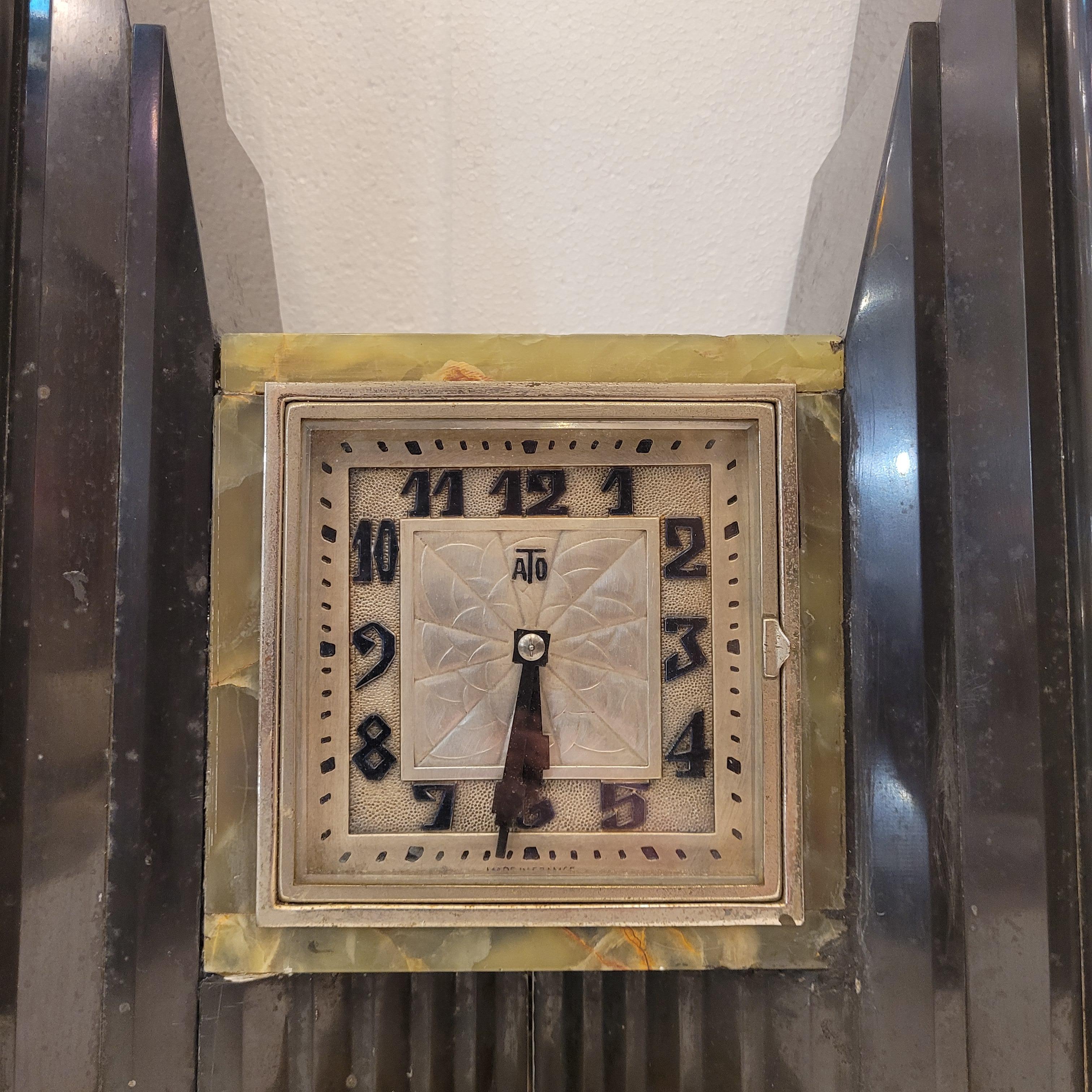 Early 20th Century Art Deco Egyptian Revival Clock and Obelisks by ATO For Sale