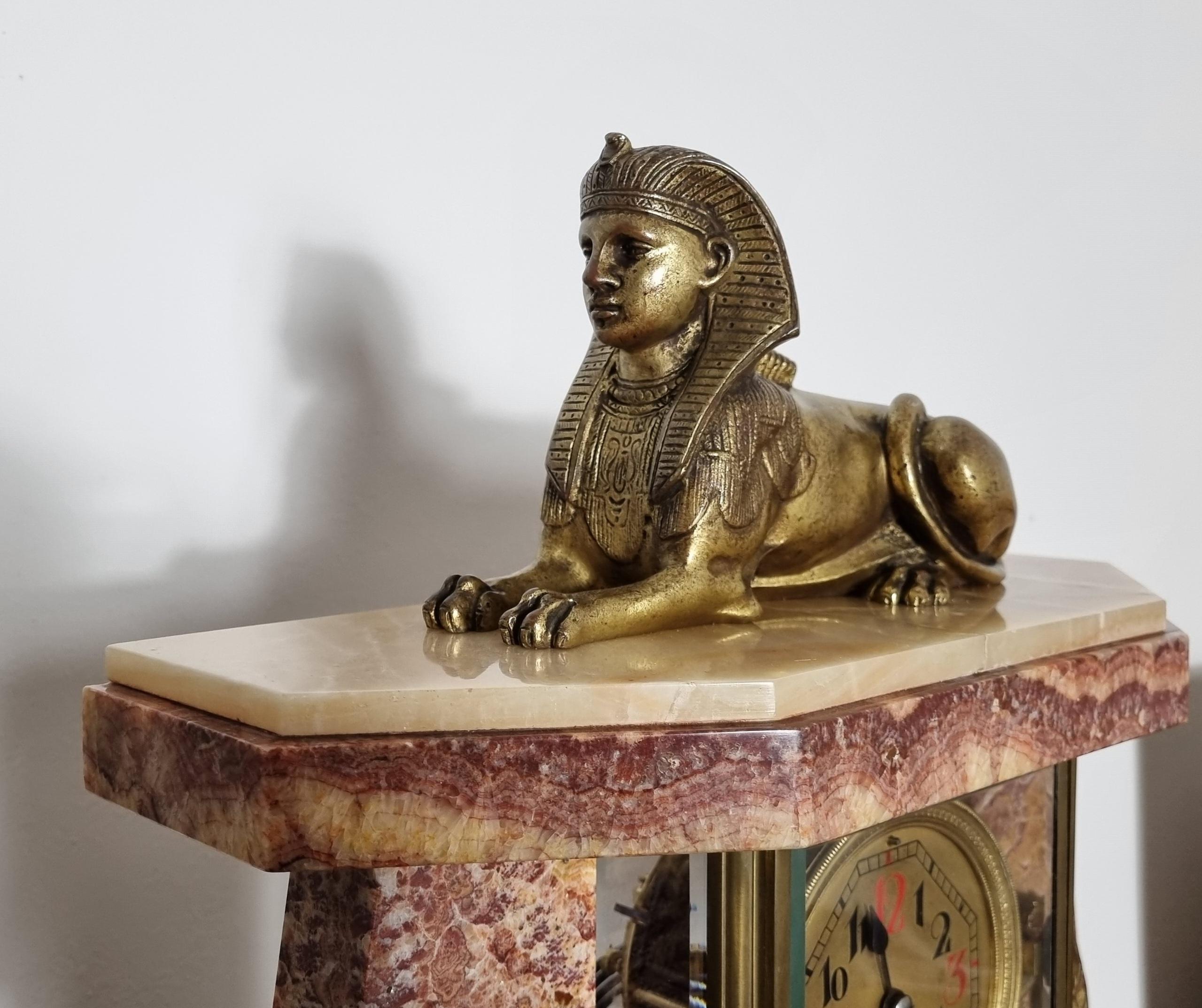 Art Deco Egyptian Revival Clock Set with Pair of Obelisks For Sale 4