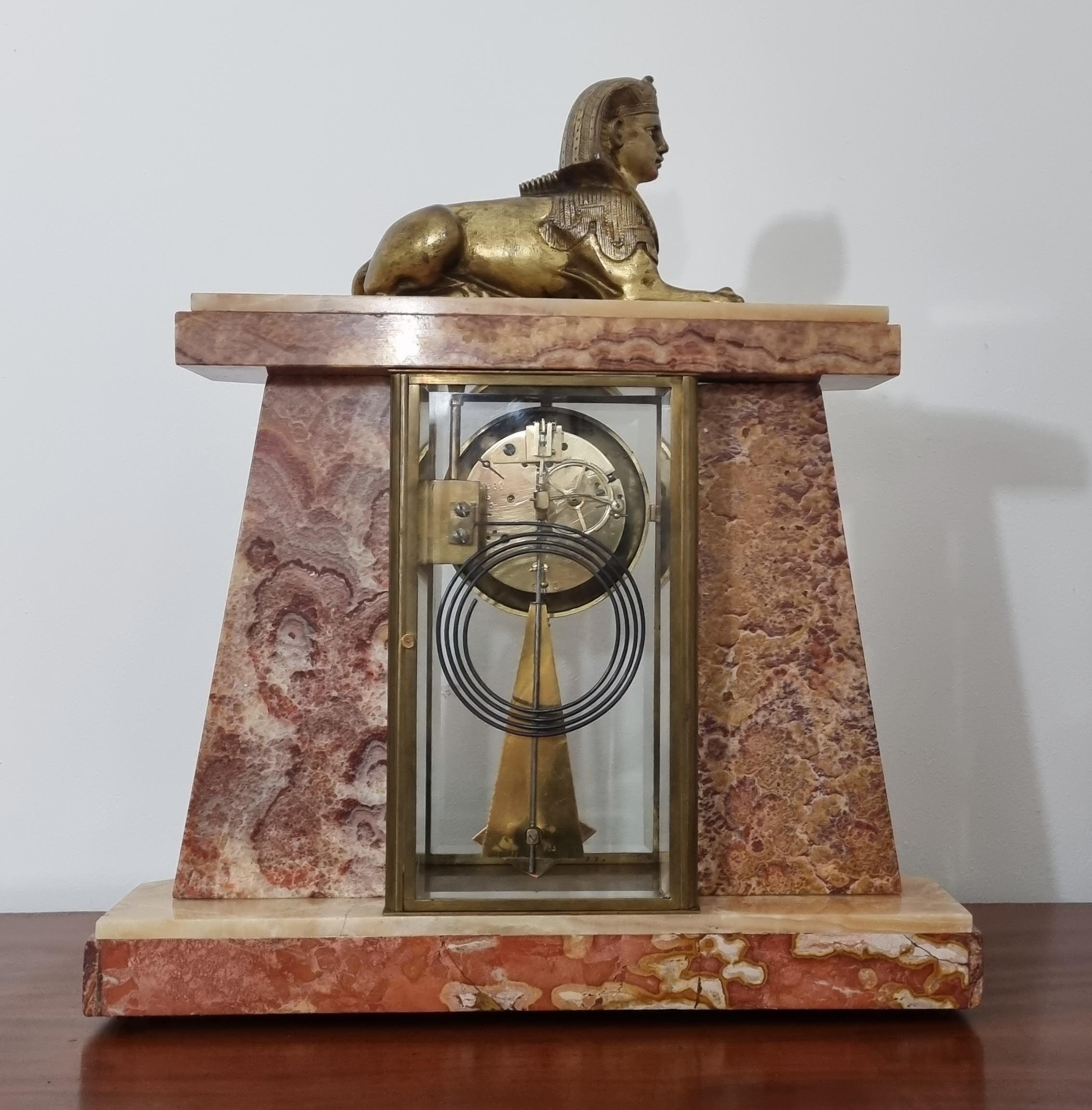 Art Deco Egyptian Revival Clock Set with Pair of Obelisks For Sale 7