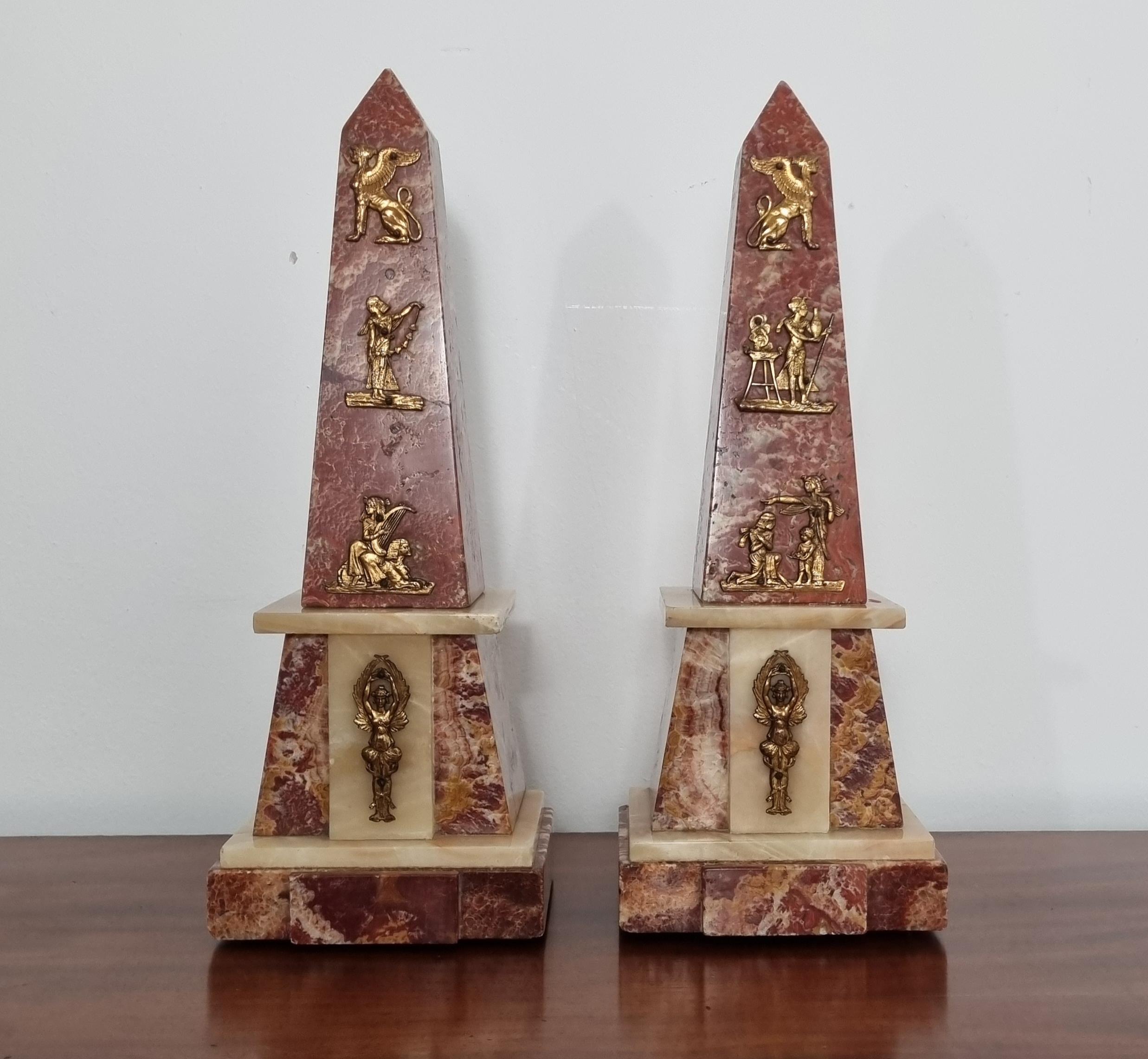 Art Deco Egyptian Revival Clock Set with Pair of Obelisks For Sale 9
