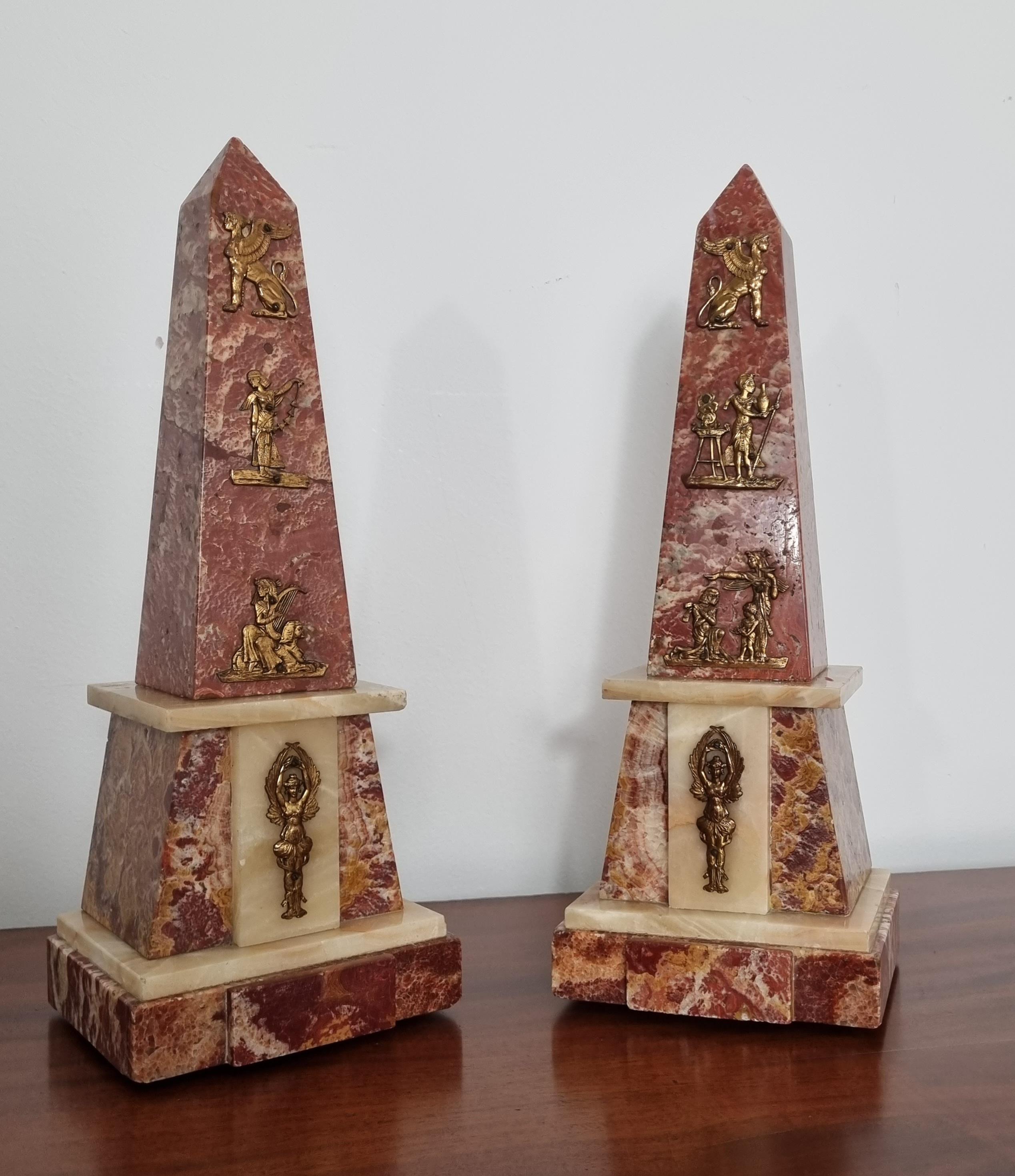 Art Deco Egyptian Revival Clock Set with Pair of Obelisks For Sale 11
