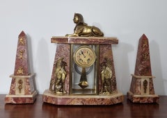Art Deco Egyptian Revival Clock Set with Pair of Obelisks
