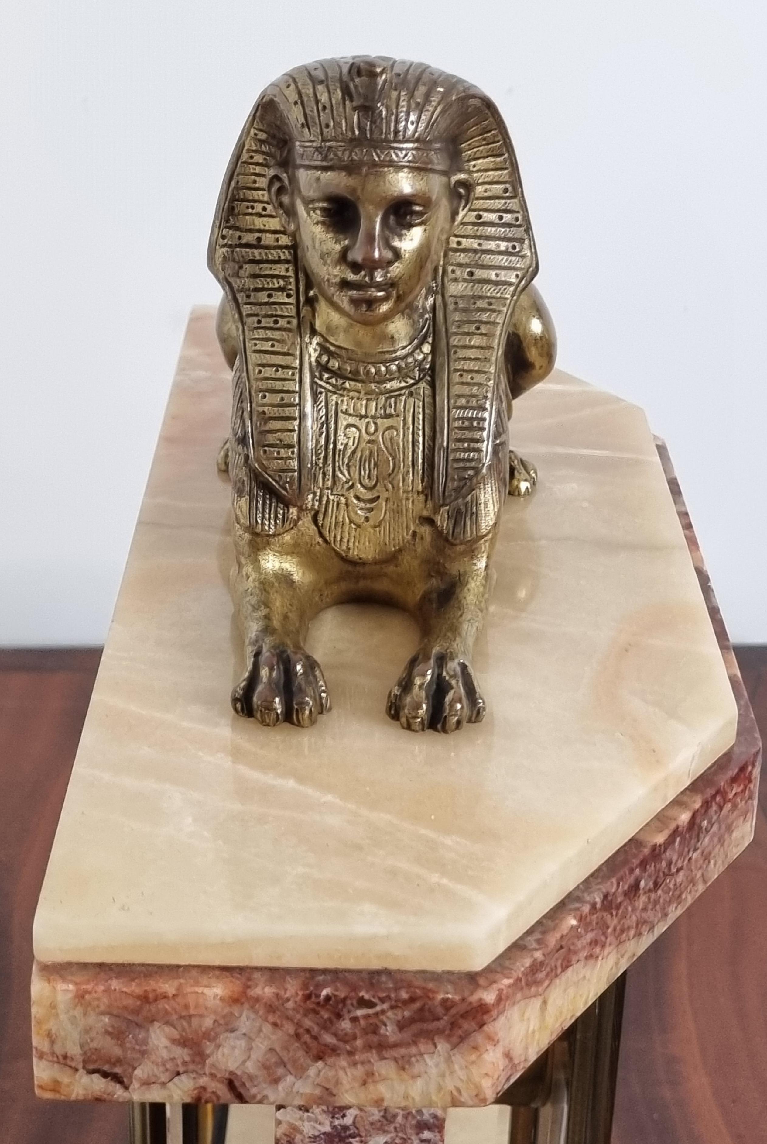 Art Deco Egyptian Revival Clock Set with Pair of Obelisks For Sale 1