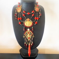 Art Deco Egyptian Revival Czech Glass Necklace Moth Butterfly
