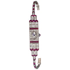 Art Deco Ägyptische Revival Platin Rubin-Diamant-Uhr IWC 14 Karat Diamant