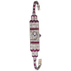 Used Art Deco Egyptian Revival Platinum Ruby Diamond IWC 14 Carat Diamond Watch