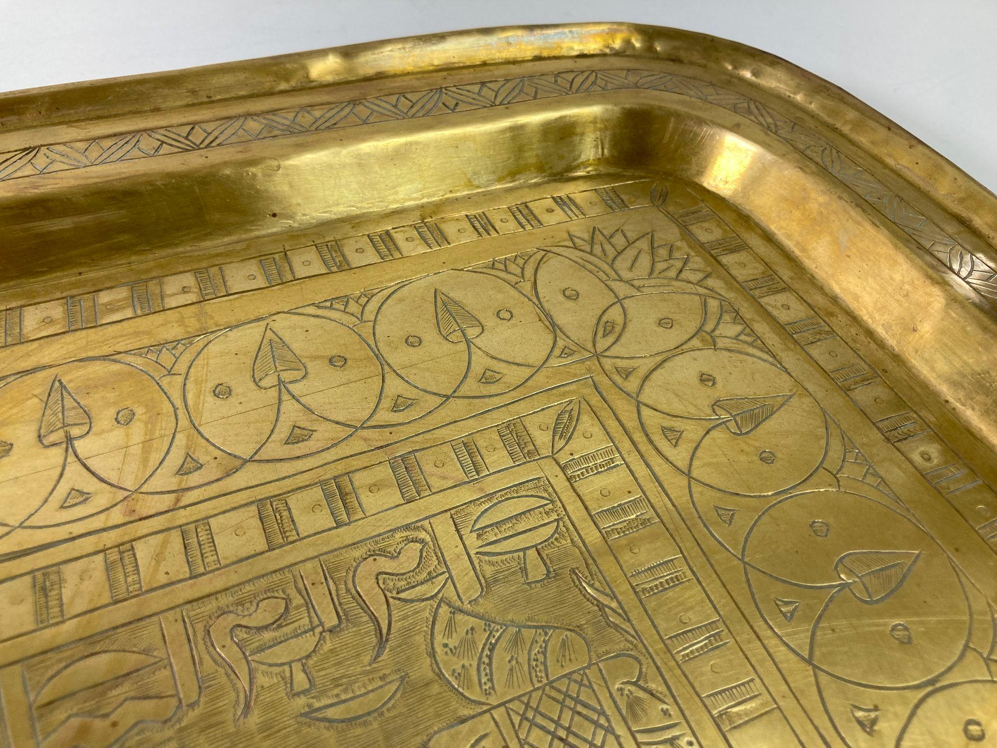 Art Deco Egyptian Revival Rectangular Antique Brass Tray, 1920s For Sale 7