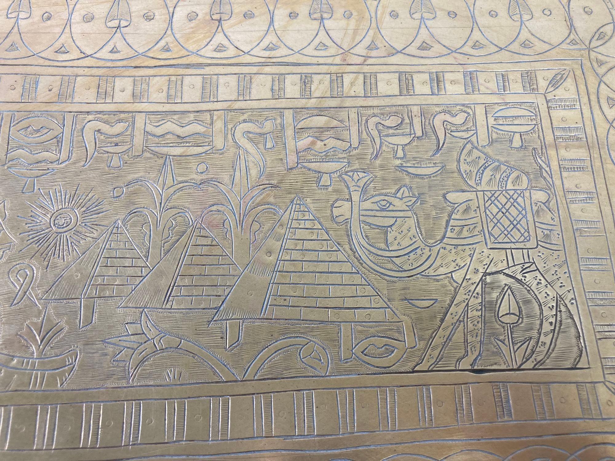 Art Deco Egyptian Revival Rectangular Antique Brass Tray, 1920s 10