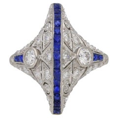 Art Deco Egyptian Revival sapphire and diamond ring, circa 1935.