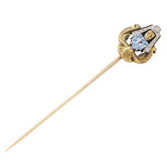 Art Deco Egyptian Revival Sapphire Diamond Platinum 18 Karat Gold Stickpin