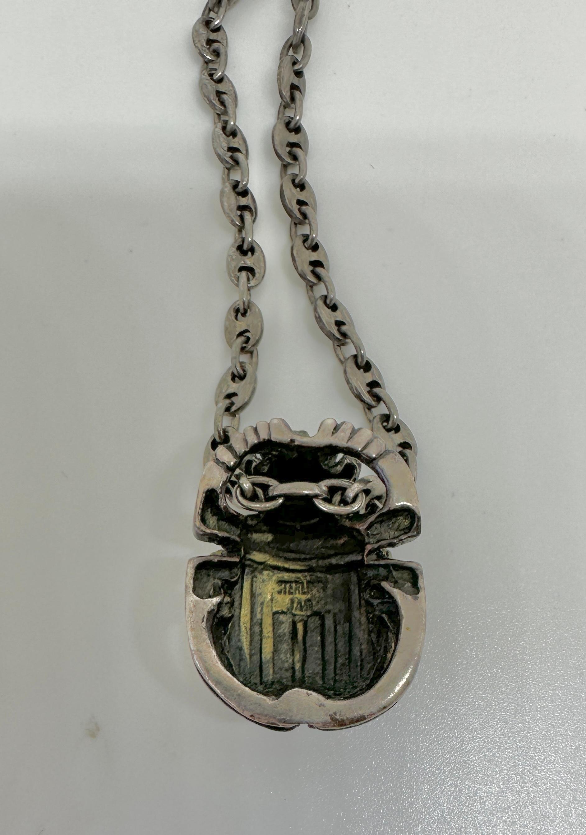 Art Deco Egyptian Revival Scarab Pendant Necklace Sterling Silver  For Sale 7