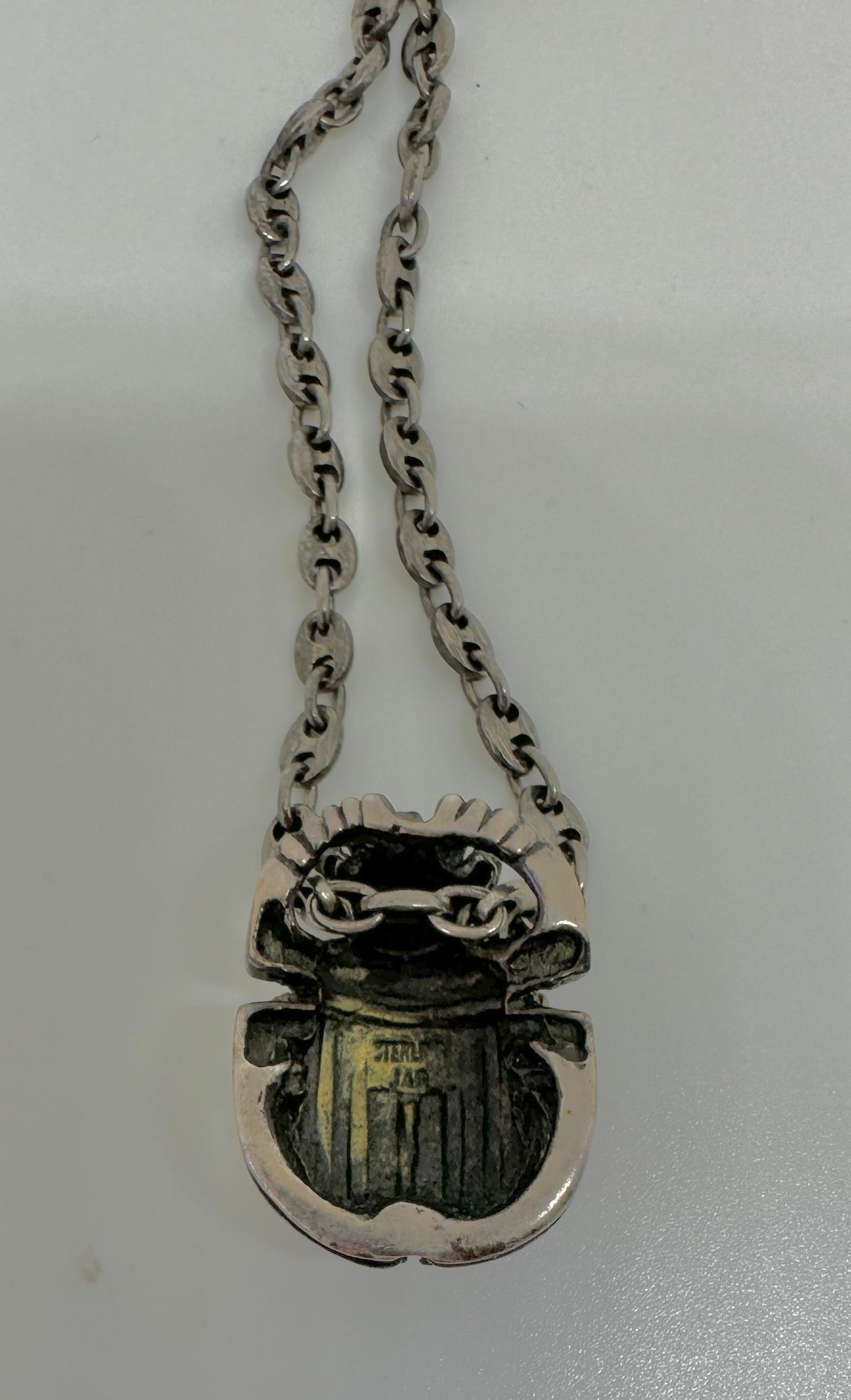 Art Deco Egyptian Revival Scarab Pendant Necklace Sterling Silver  For Sale 8