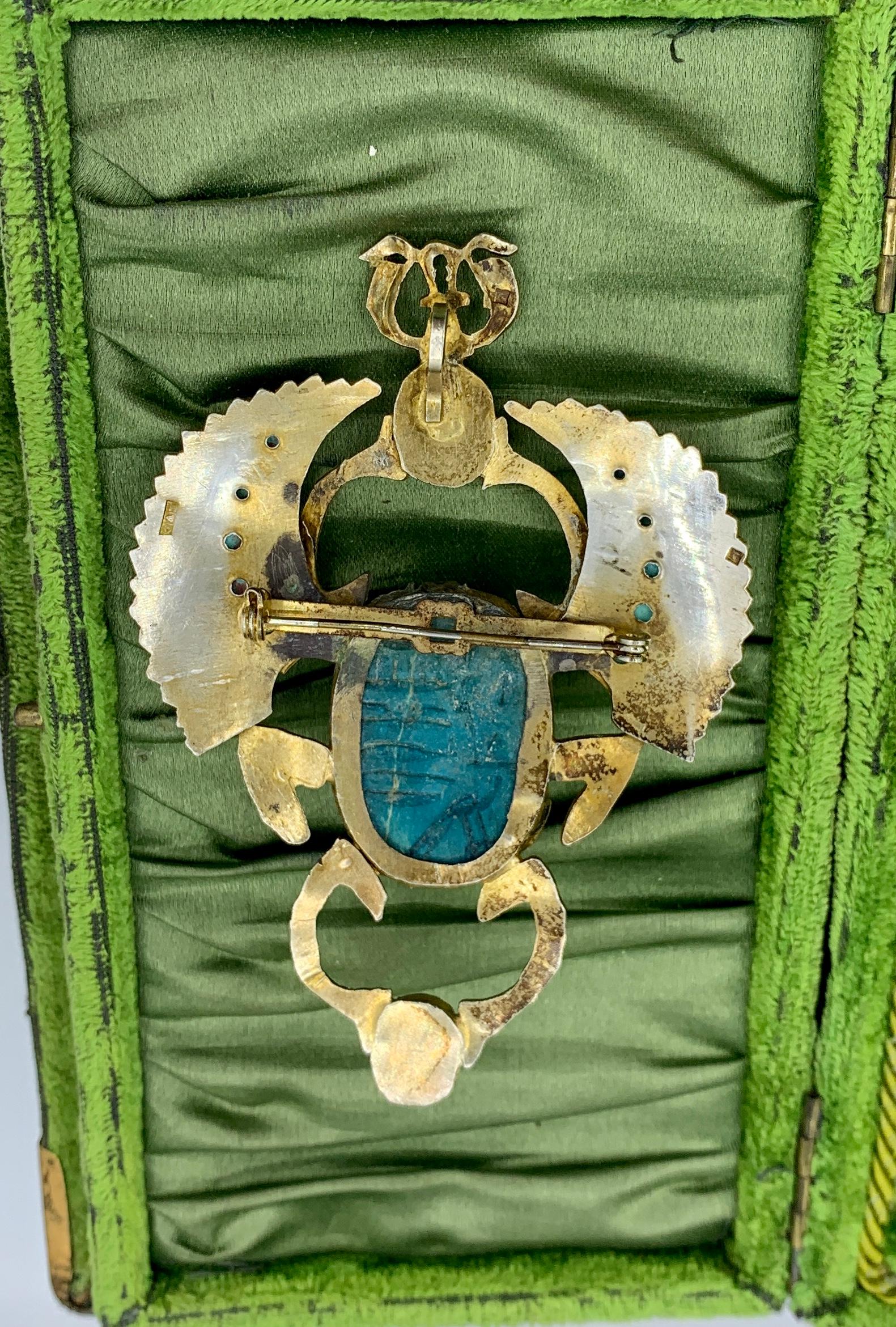 Art Deco Egyptian Revival Scarab Pendant Necklace Turquoise Lapis Goldstone 3