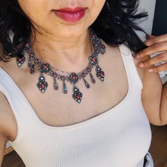 Art deco Egyptian Revival silver Coral bib necklace