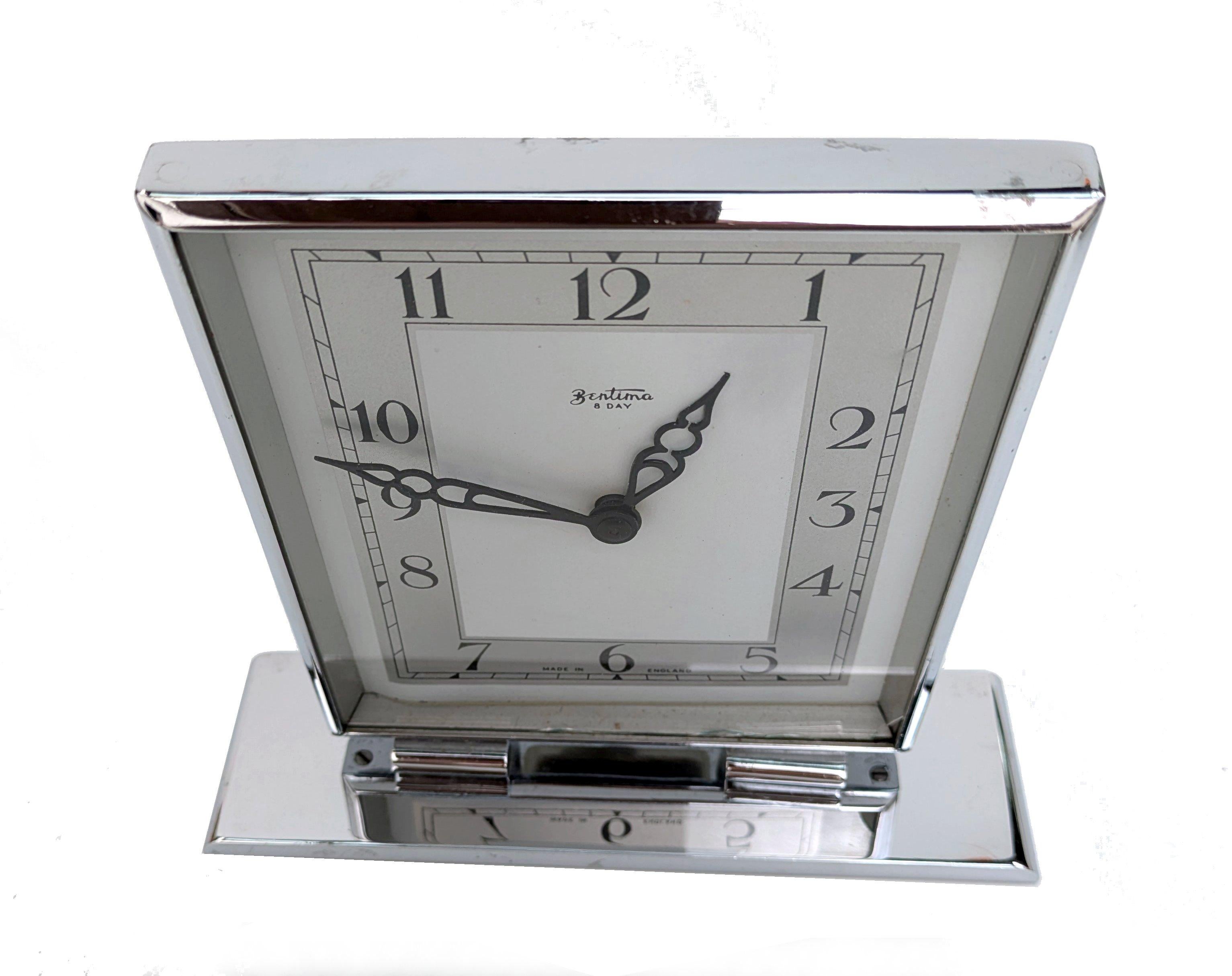 Reloj cromado Art Déco de ocho días de Bentima, c1930 siglo XX en venta