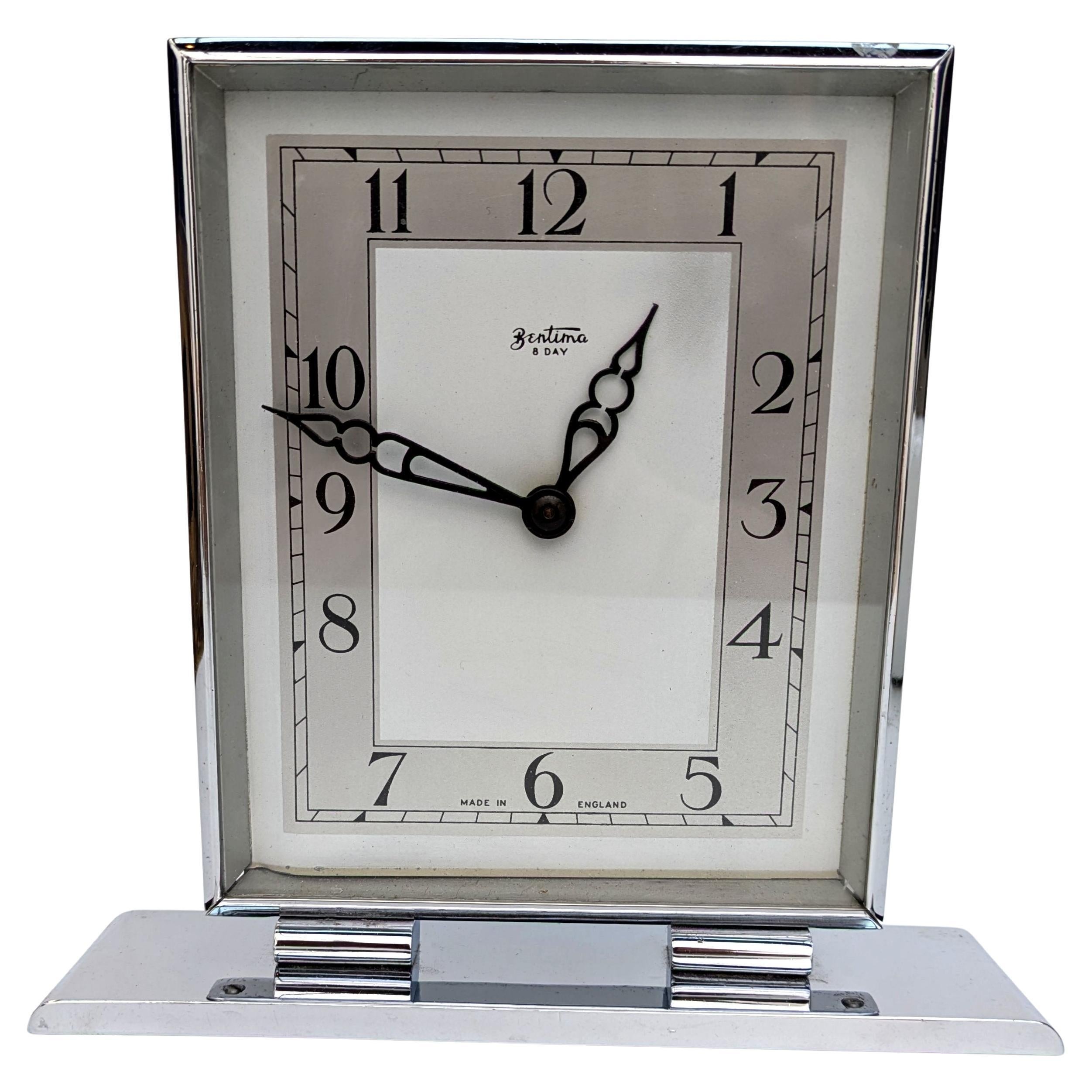 Art Deco Eight Day Chrome Clock By Bentima, c1930