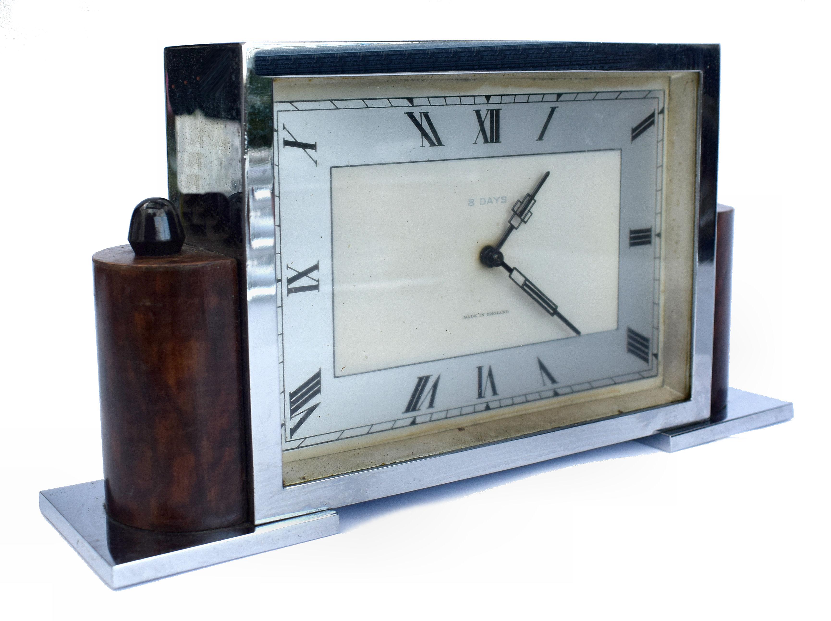 Steel Art Deco Eight Day English Chrome Clock