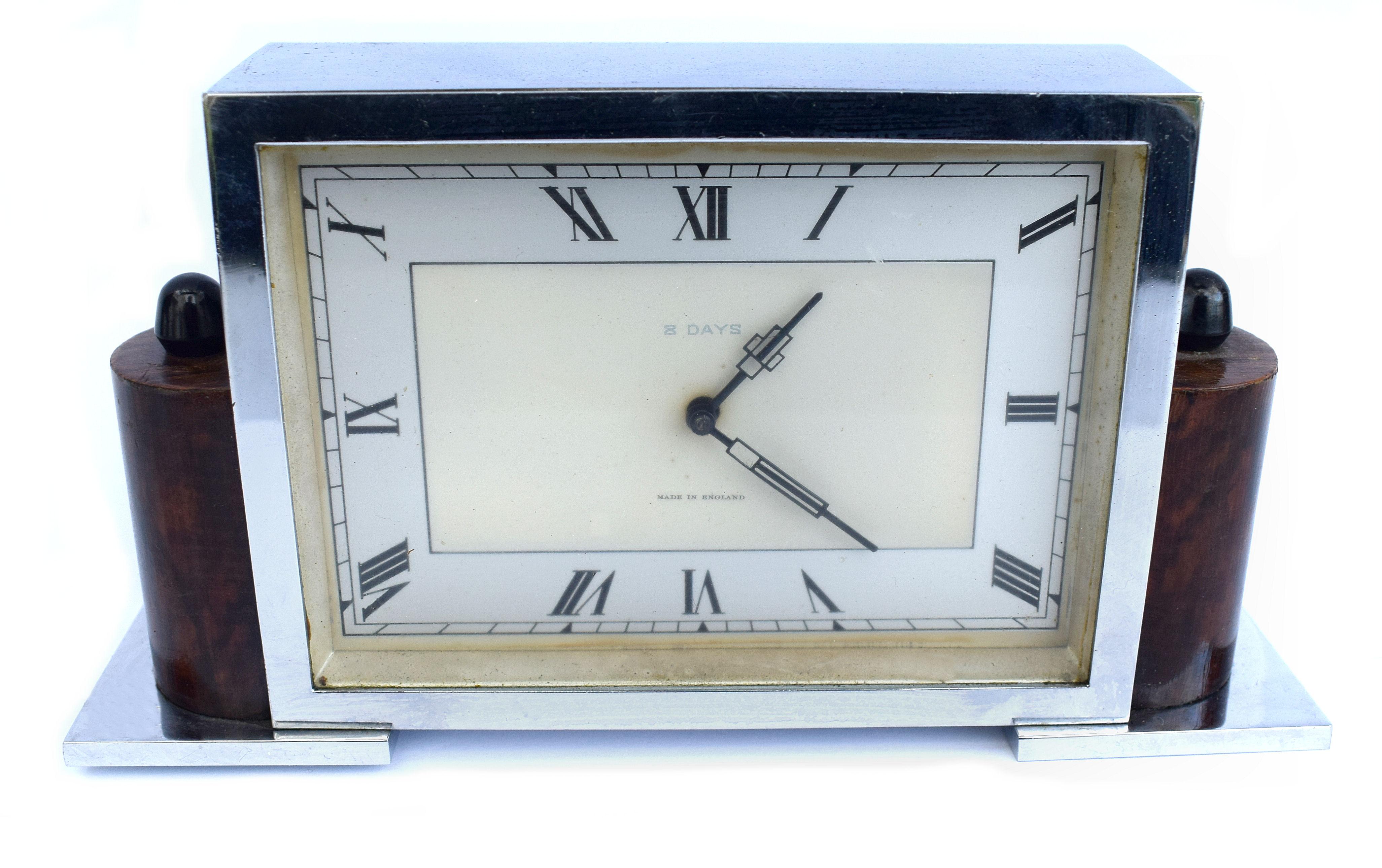 Art Deco Eight Day English Chrome Clock 1