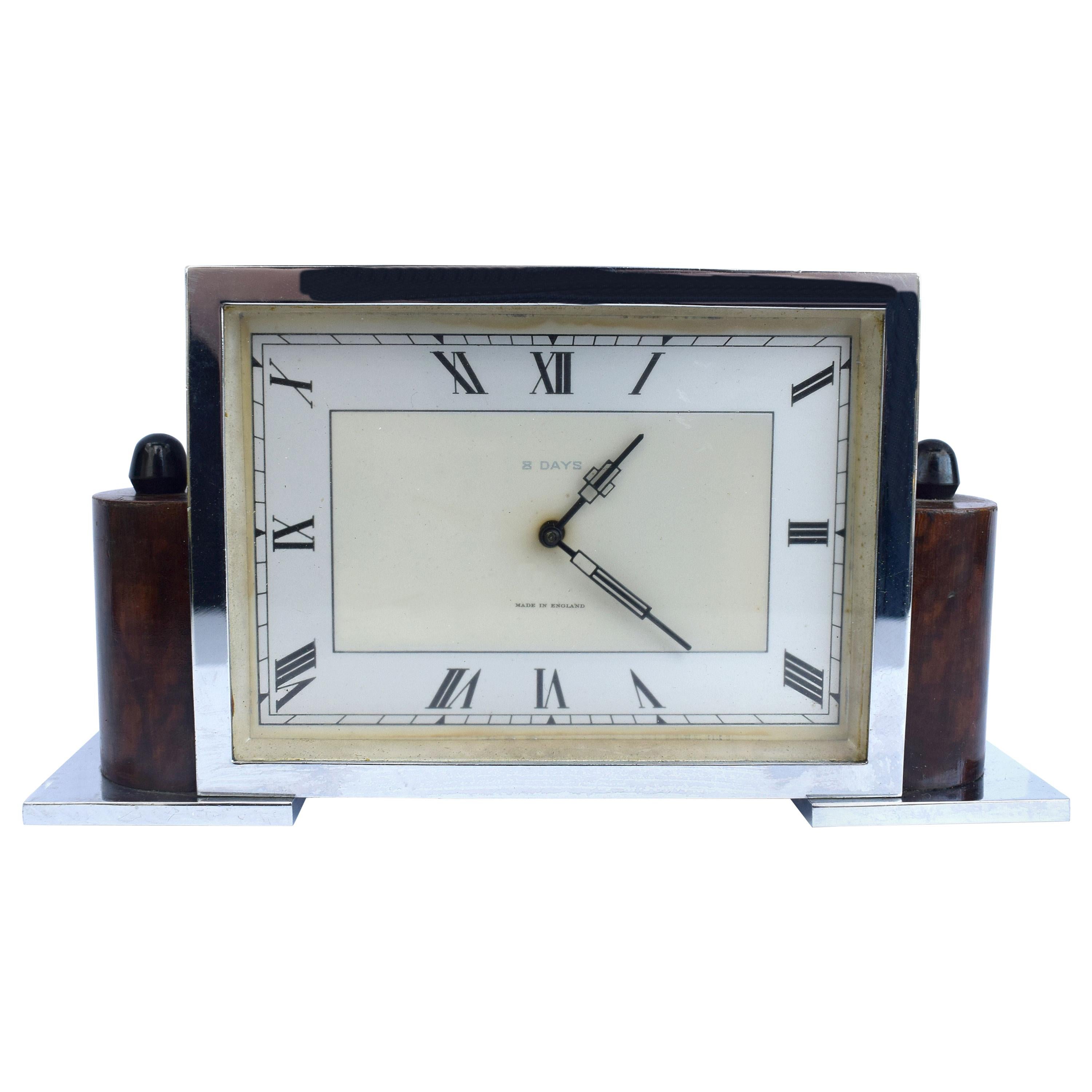 Art Deco Eight Day English Chrome Clock