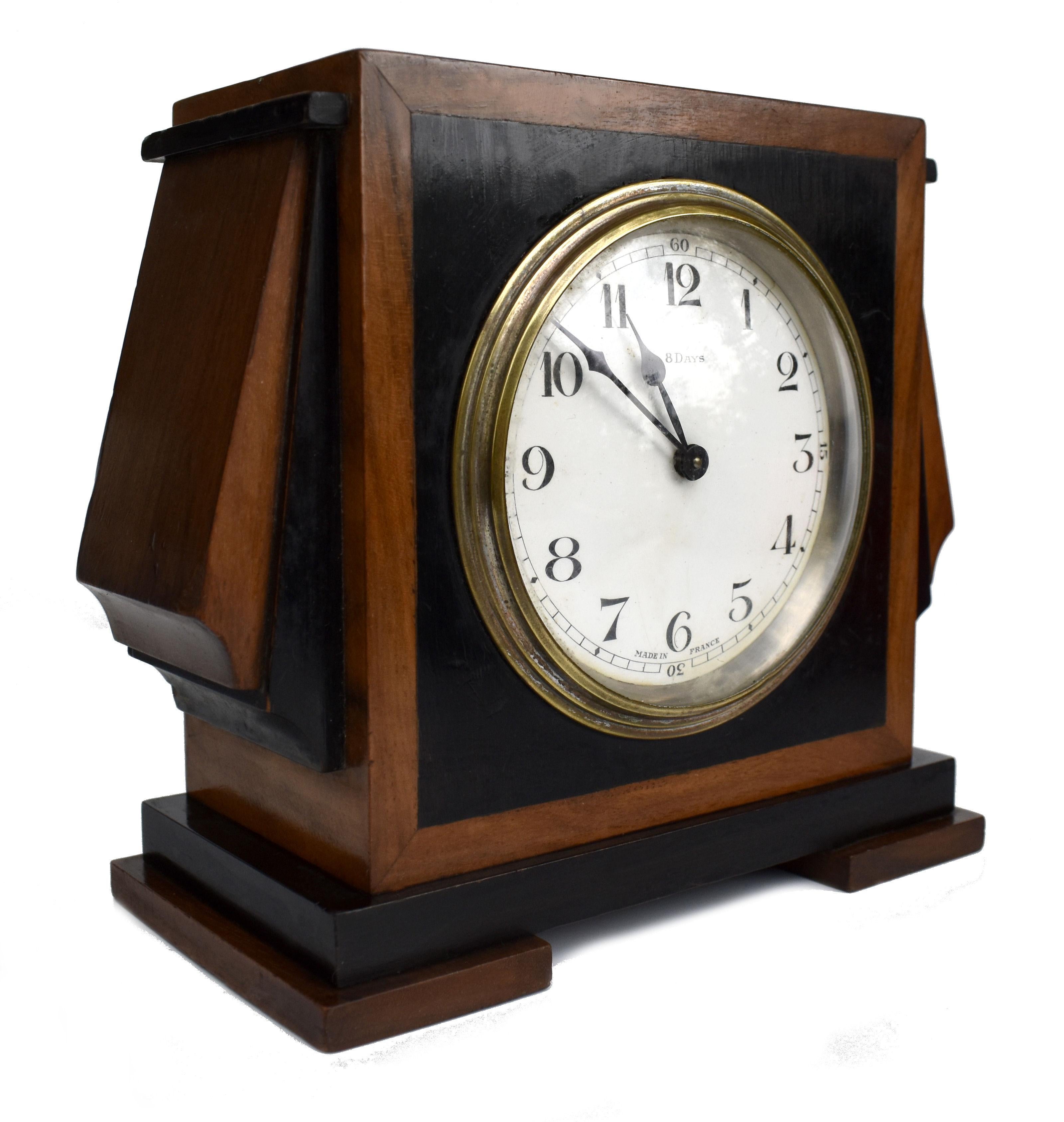 Brass Art Deco Eight Day French Mantle Clock, c1930 For Sale