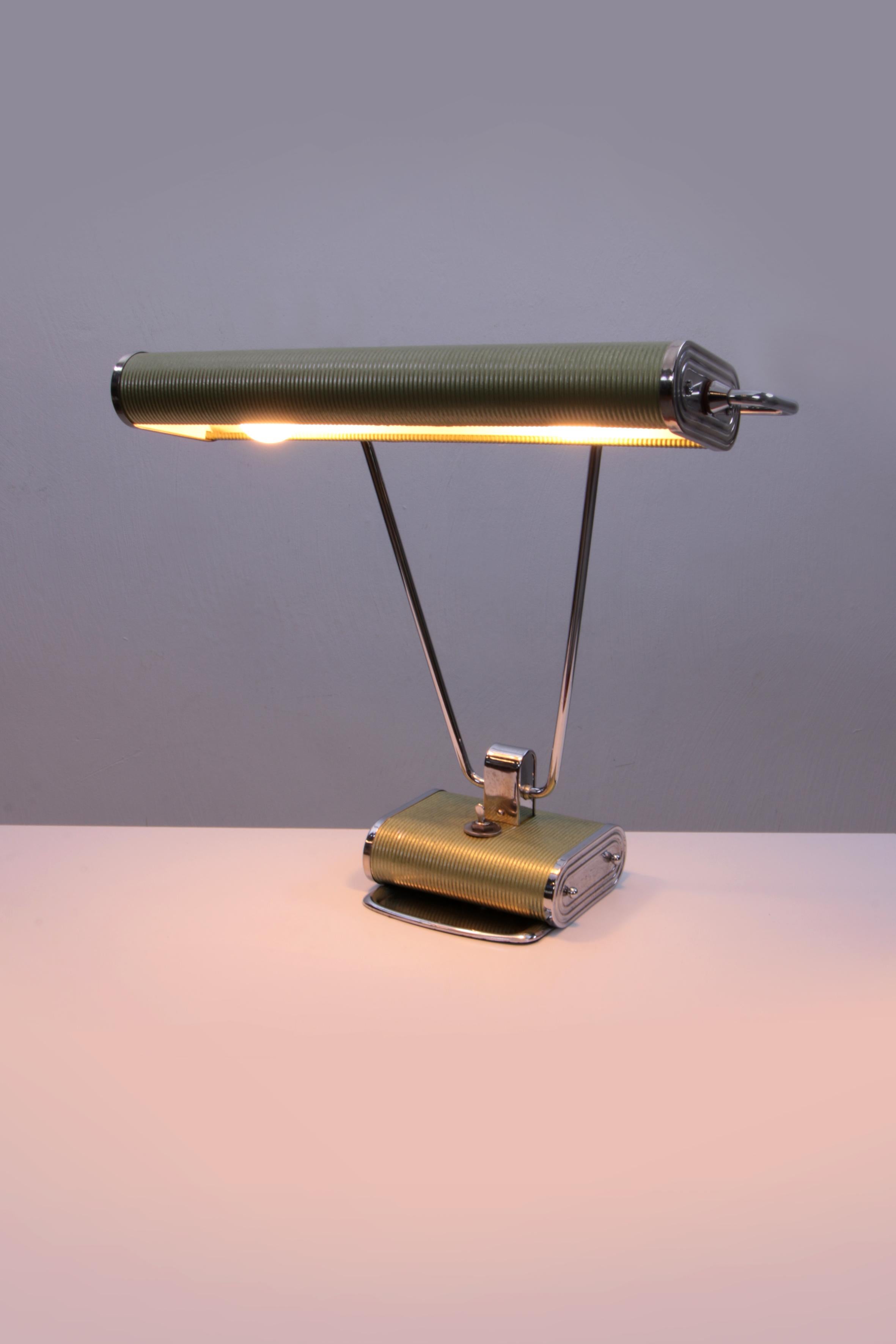 Modern Very rare Art Deco Eileen Gray Desk Lamp GREEN METALLIC  by Jumo, 1930s