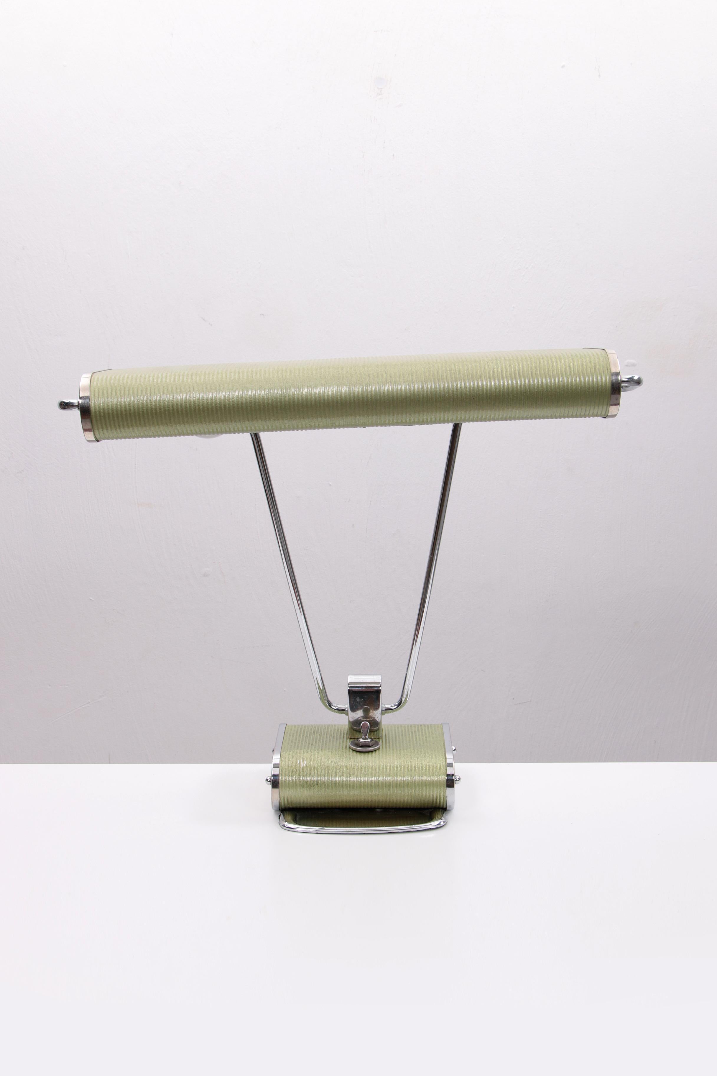 French Very rare Art Deco Eileen Gray Desk Lamp GREEN METALLIC  by Jumo, 1930s