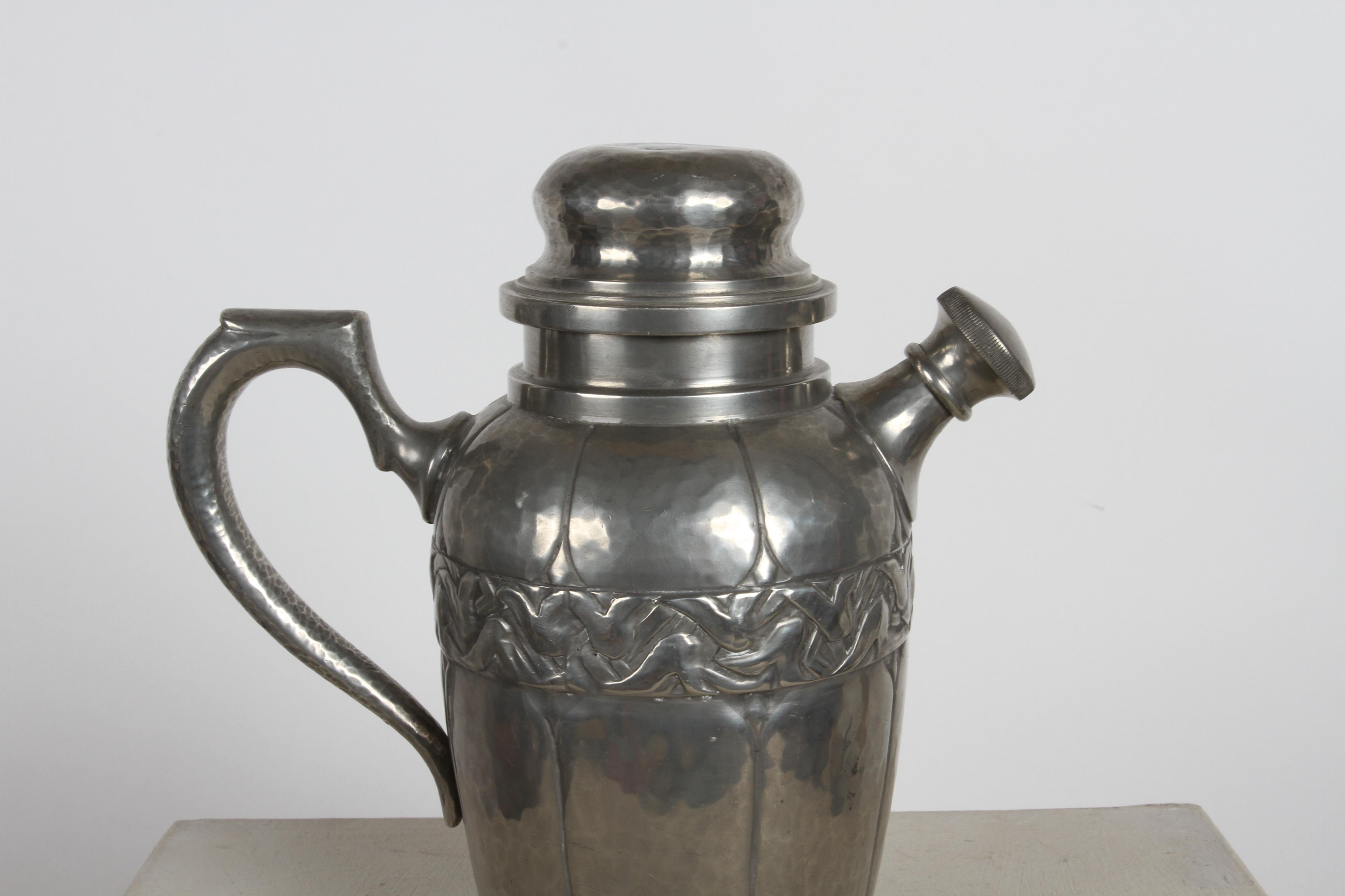 Danish Art Deco Einar Dragsted Denmark Hand Wrought & Hammered Pewter Cocktail Shaker  For Sale