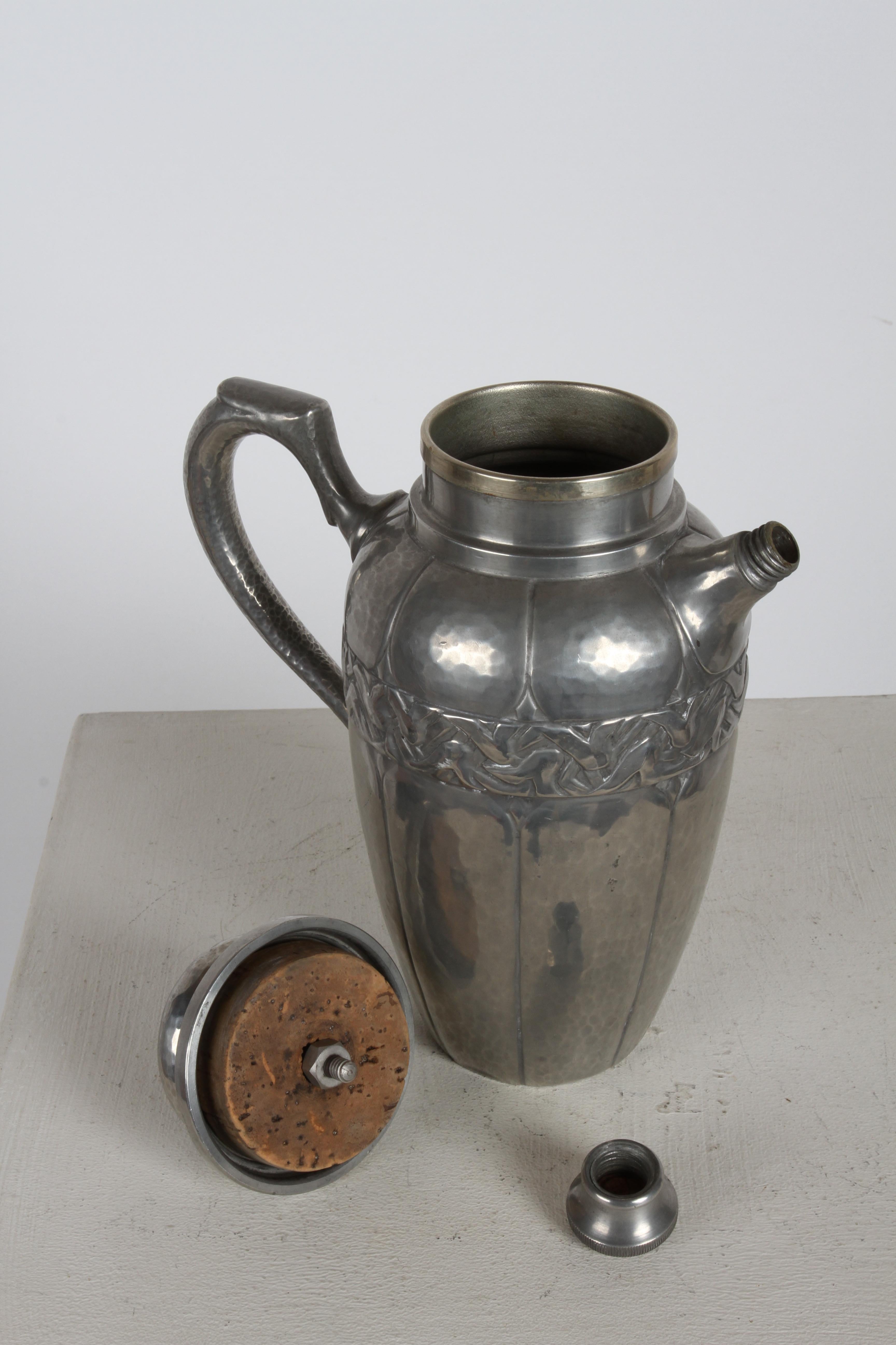 Early 20th Century Art Deco Einar Dragsted Denmark Hand Wrought & Hammered Pewter Cocktail Shaker  For Sale