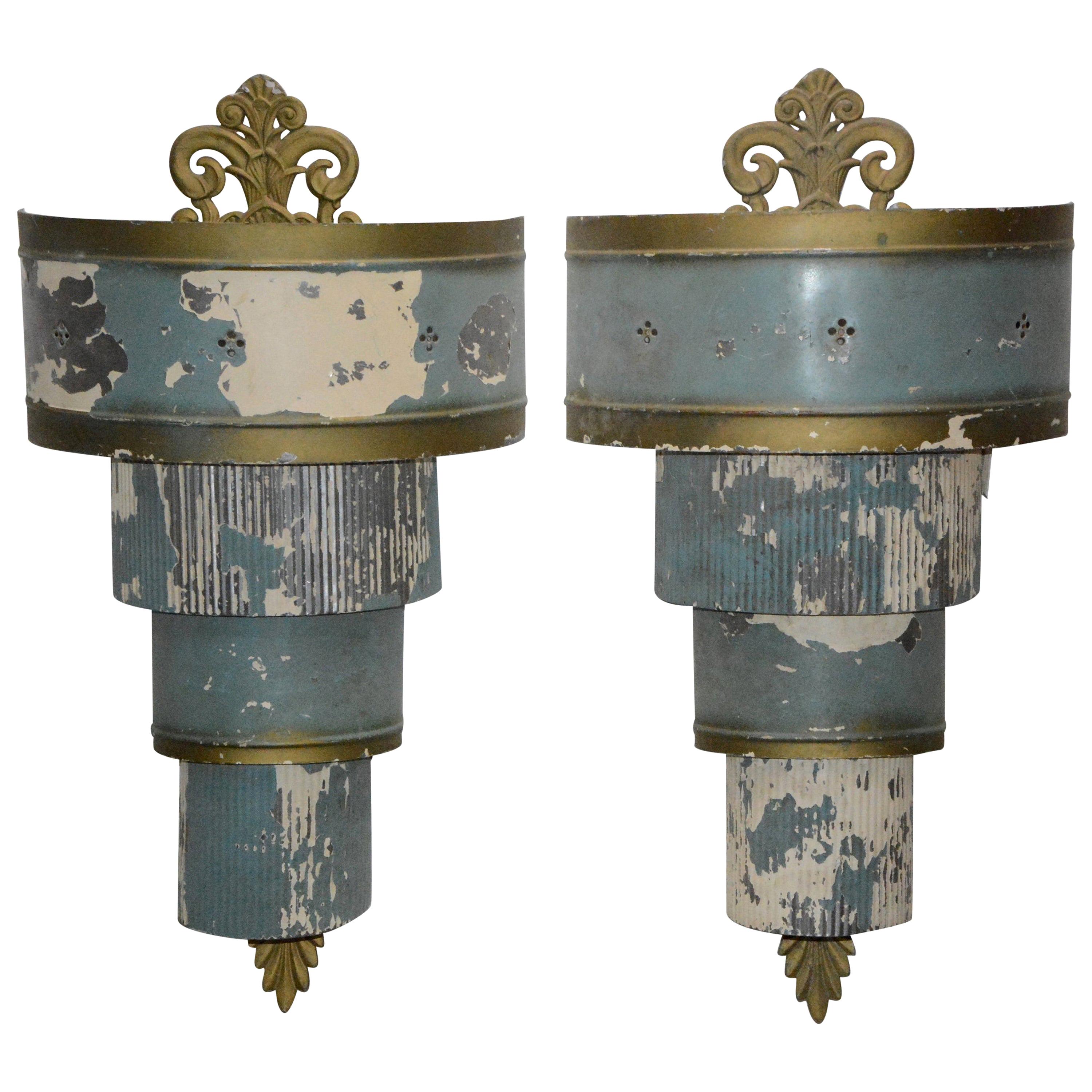 Art Deco Electrified Metal Sconces, Pair For Sale