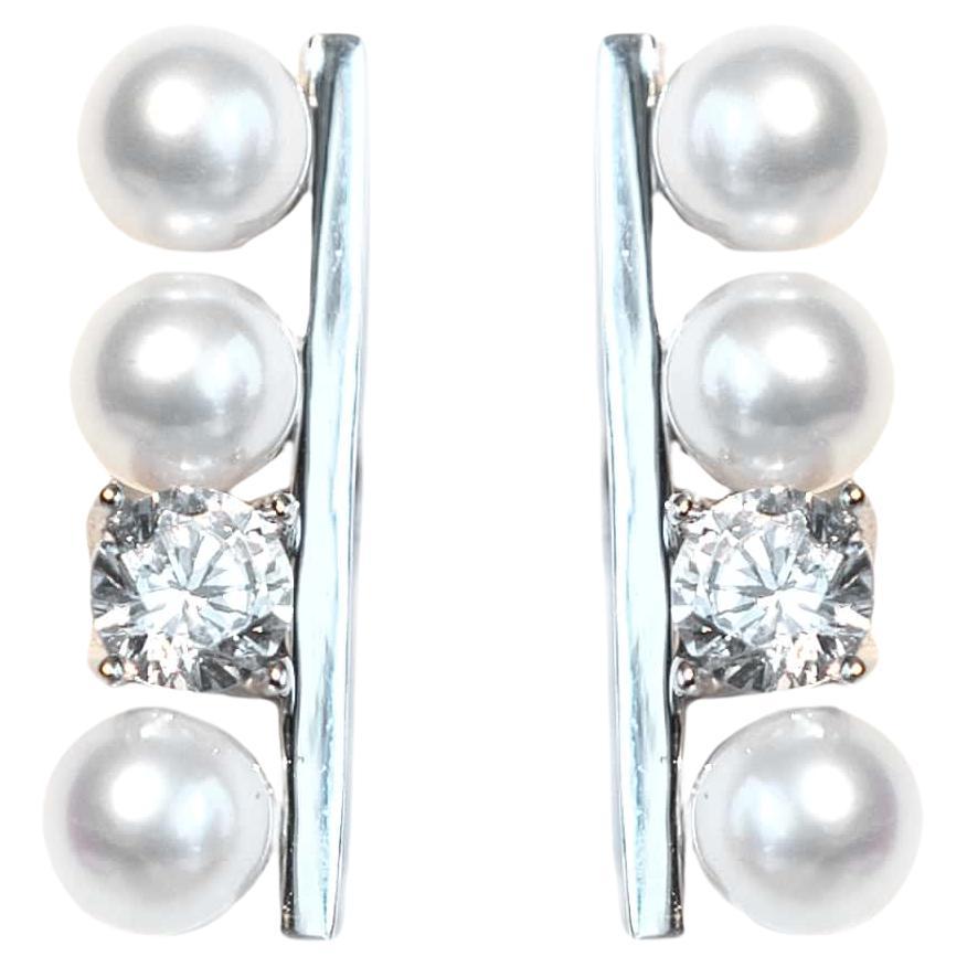 Art Deco Sterling Silver Pearl Stud Earrings For Sale