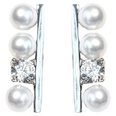 Art Deco Sterling Silver Pearl Stud Earrings