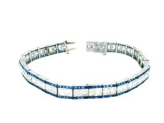 Elegance Art Deco : Bracelet en platine, diamant et saphir