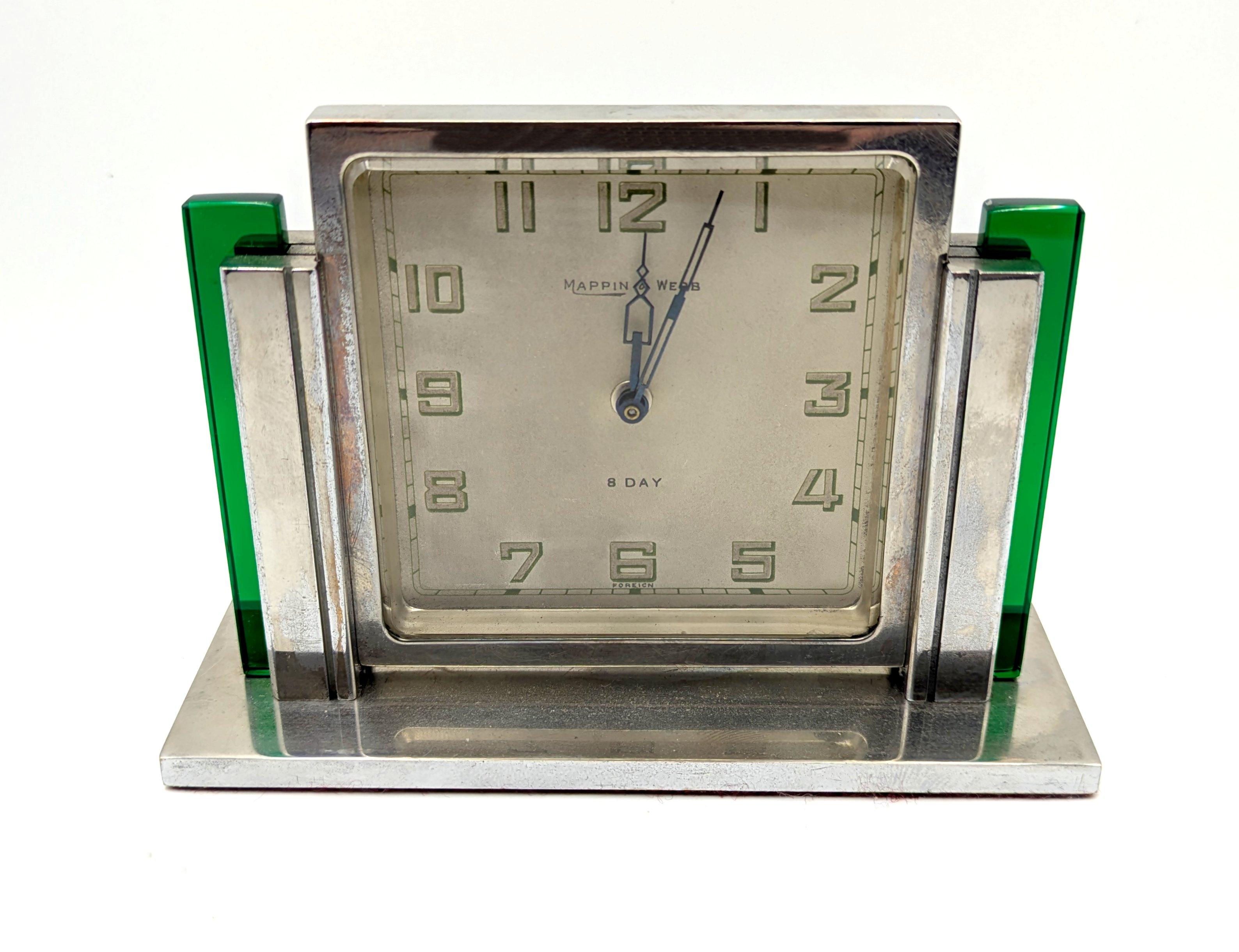 Art Deco Elegant Chrome-Plated Desk Clock by Mappin & Webb, c1930 For Sale 4