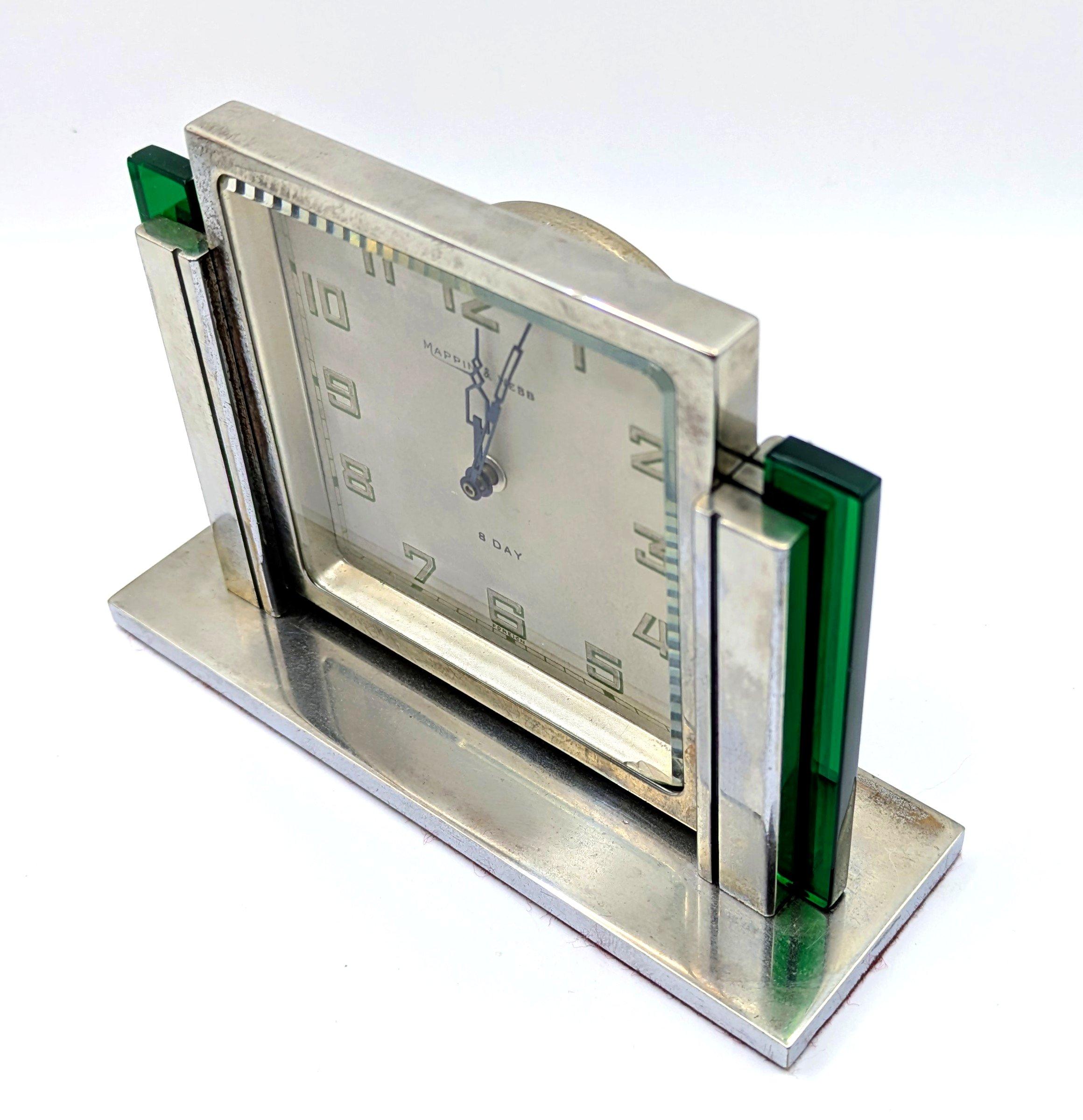Art Deco Elegant Chrome-Plated Desk Clock by Mappin & Webb, c1930 In Good Condition For Sale In Devon, England