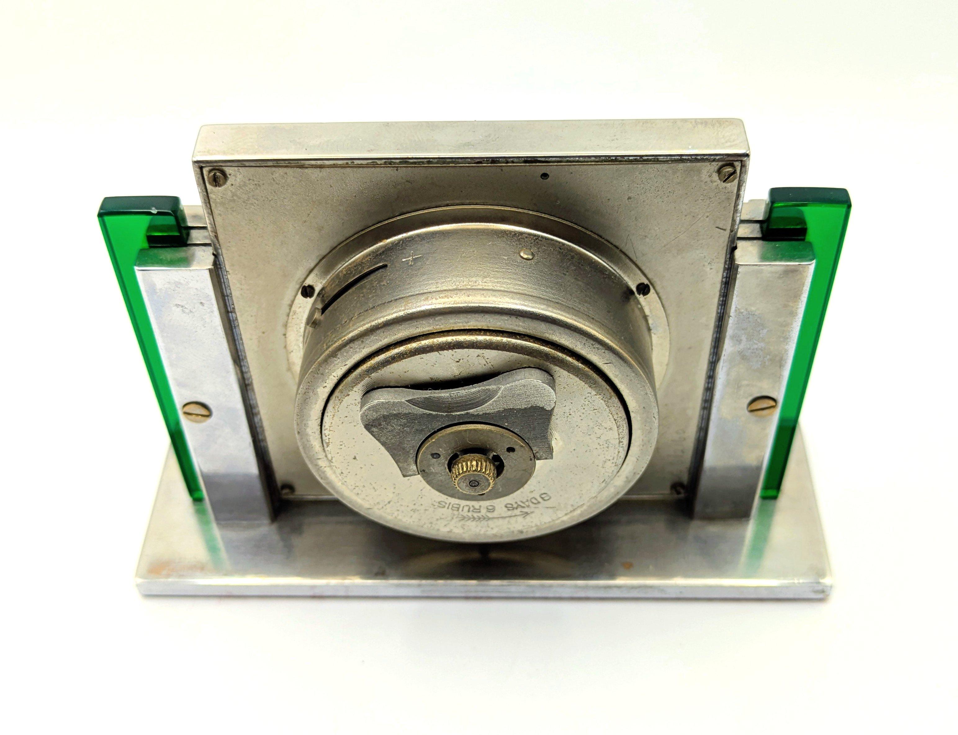 Glass Art Deco Elegant Chrome-Plated Desk Clock by Mappin & Webb, c1930 For Sale