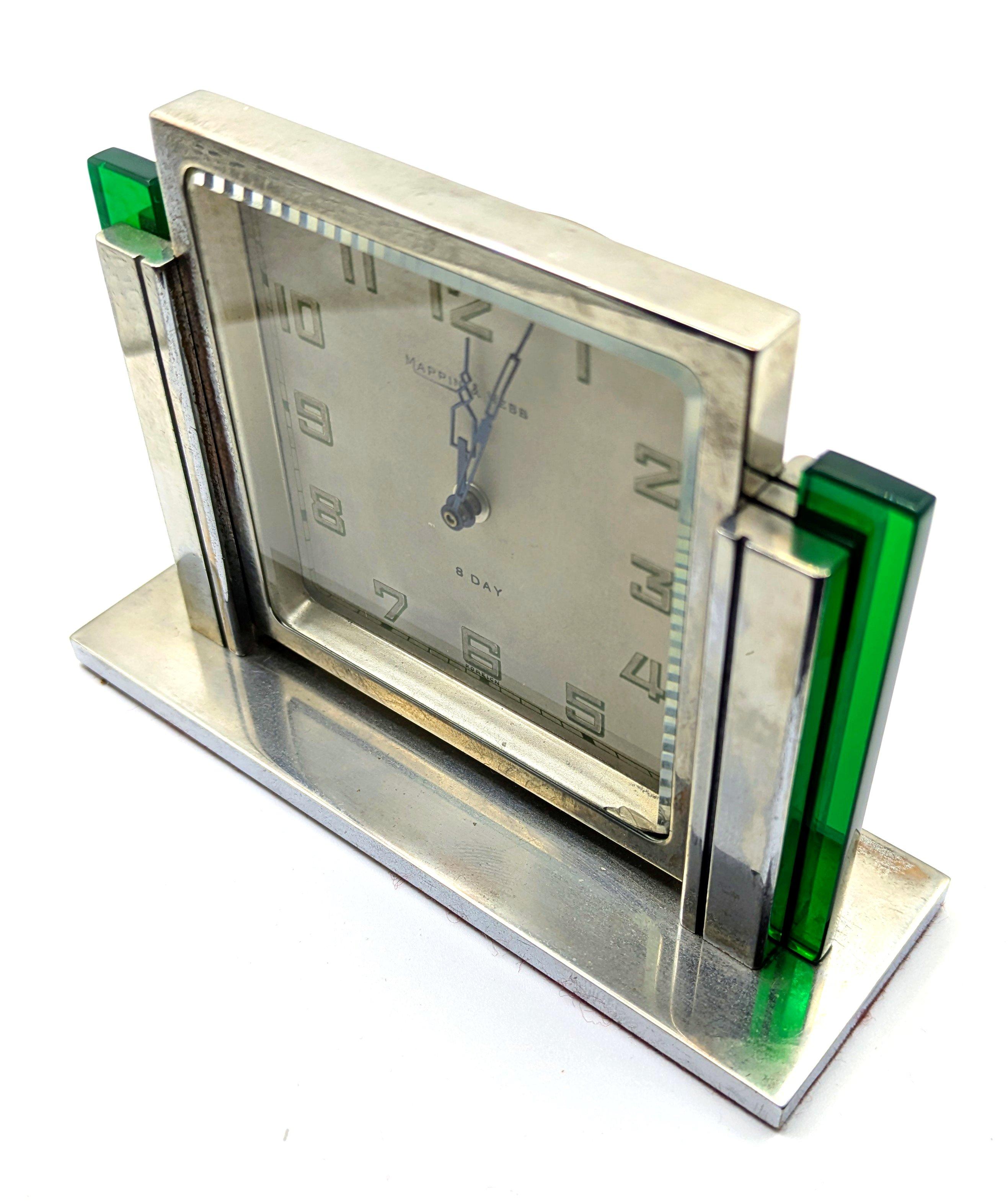 Art Deco Elegant Chrome-Plated Desk Clock by Mappin & Webb, c1930 For Sale 3