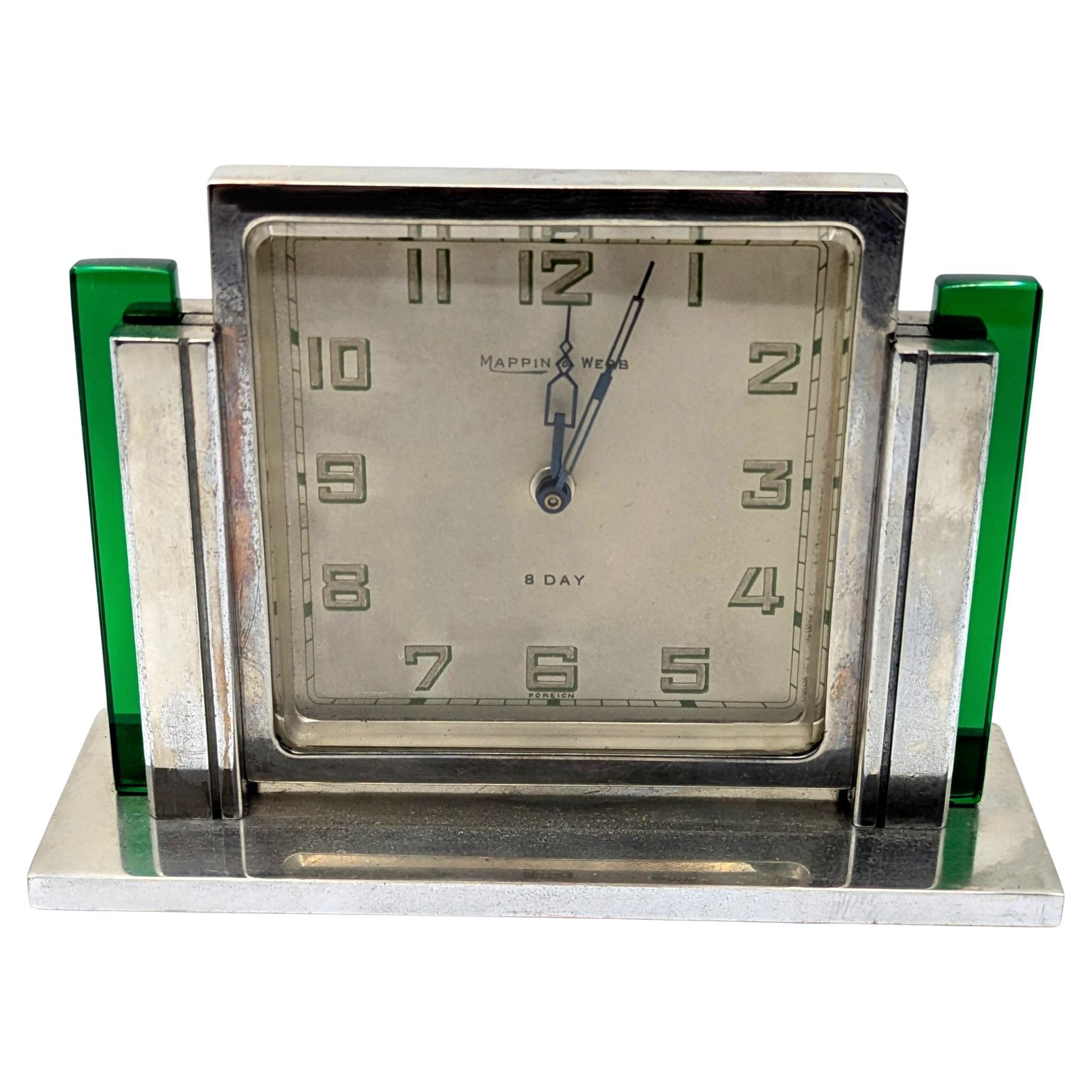 Art Deco Elegant Chrome-Plated Desk Clock by Mappin & Webb, c1930 For Sale