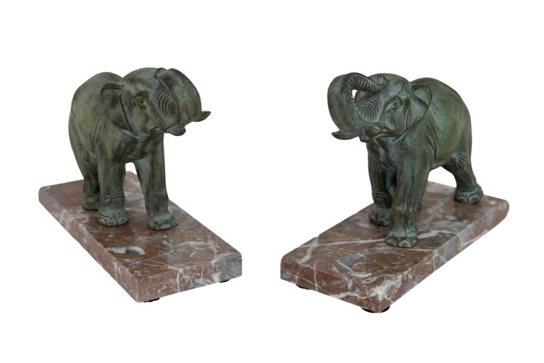 Art Deco Elephant Bookends with Raised Trunk For Sale at 1stDibs
