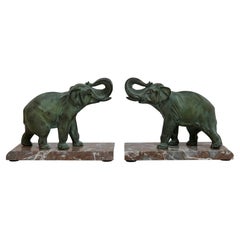 Art Deco Elephant Bookends with Raised Trunk