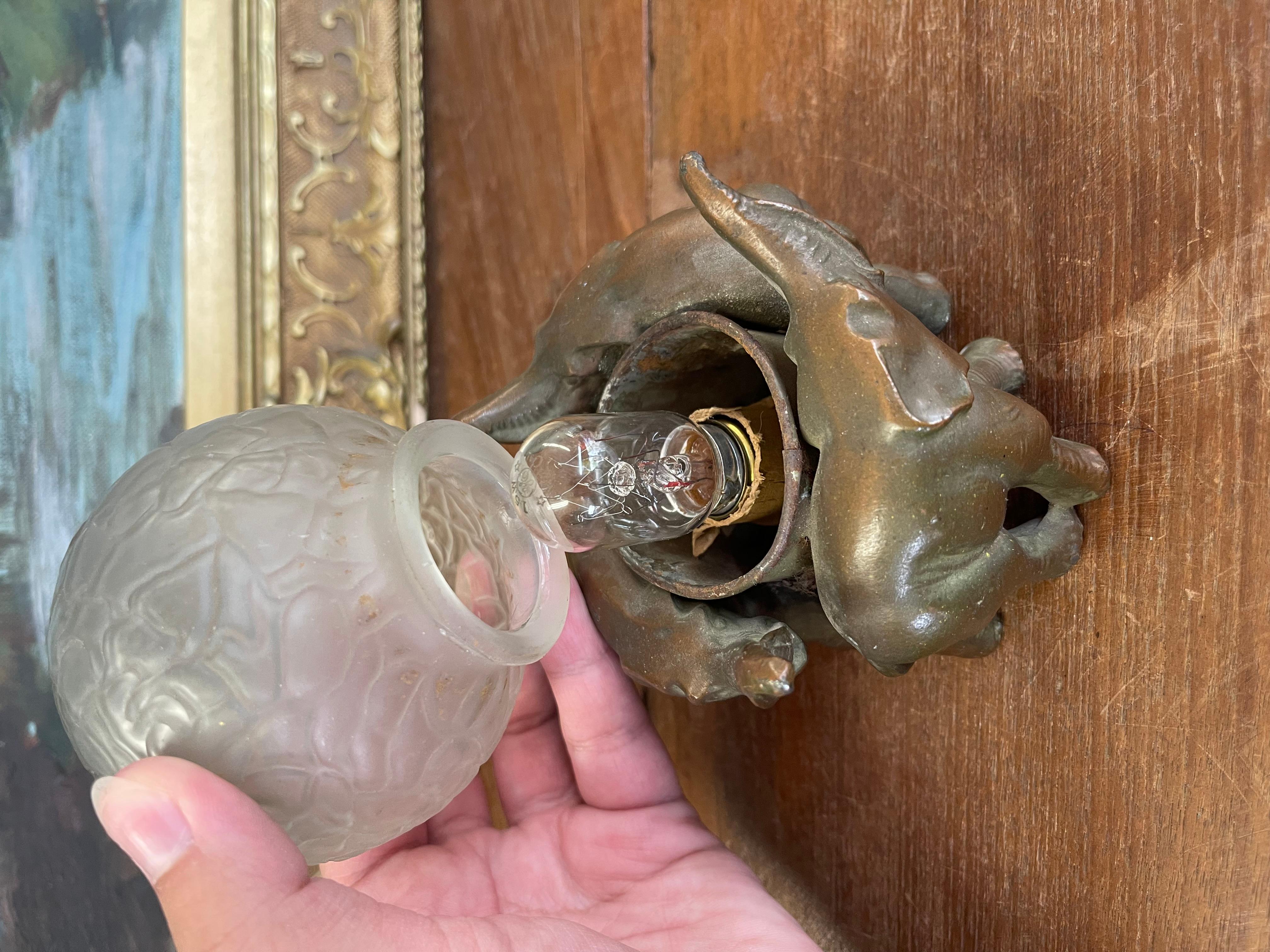 Art Deco Elephant Figural Lamp with Frosted Glass Globe Shade In Good Condition For Sale In Seattle, WA