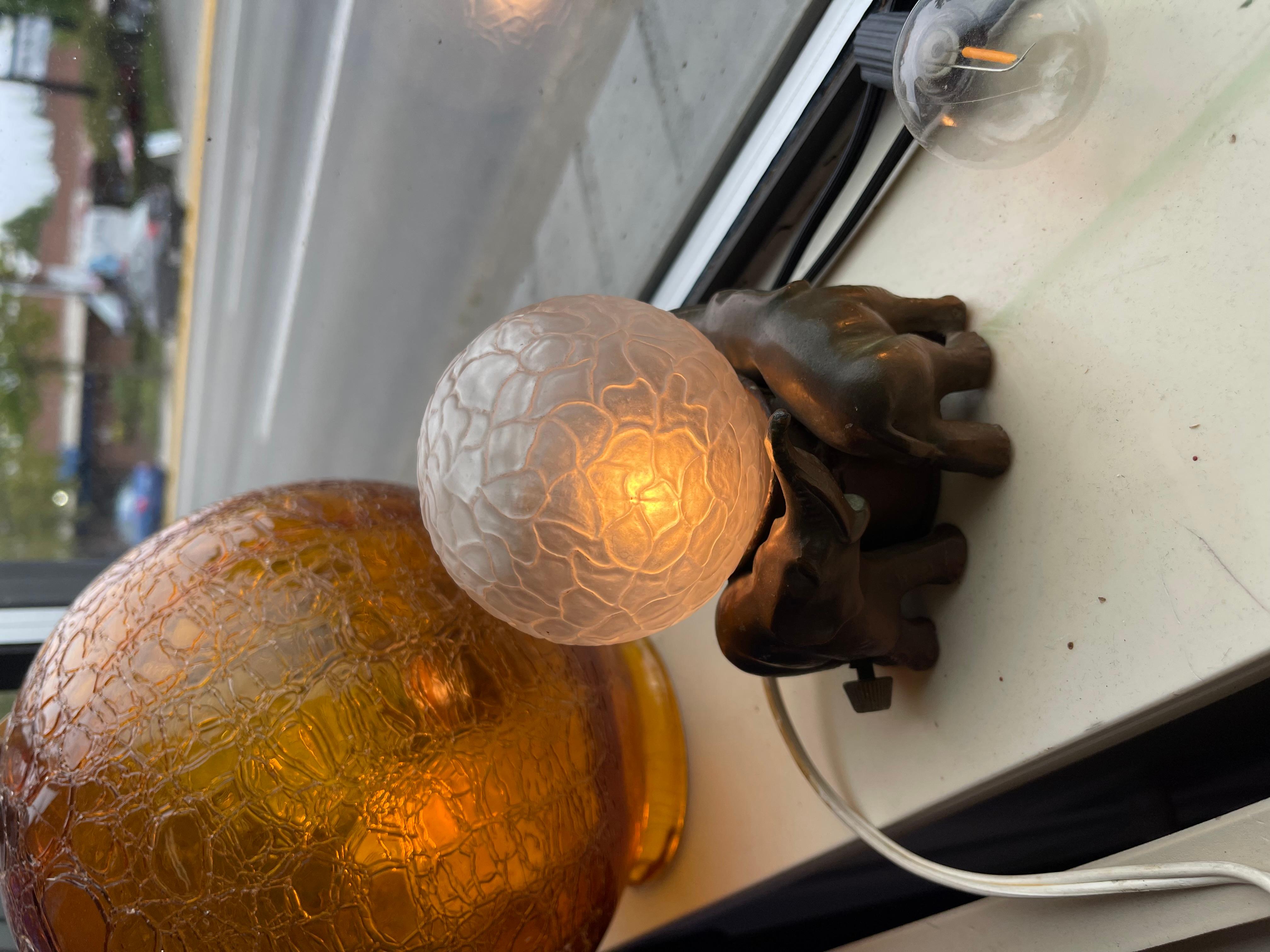 Art Deco Elephant Figural Lamp with Frosted Glass Globe Shade For Sale 3