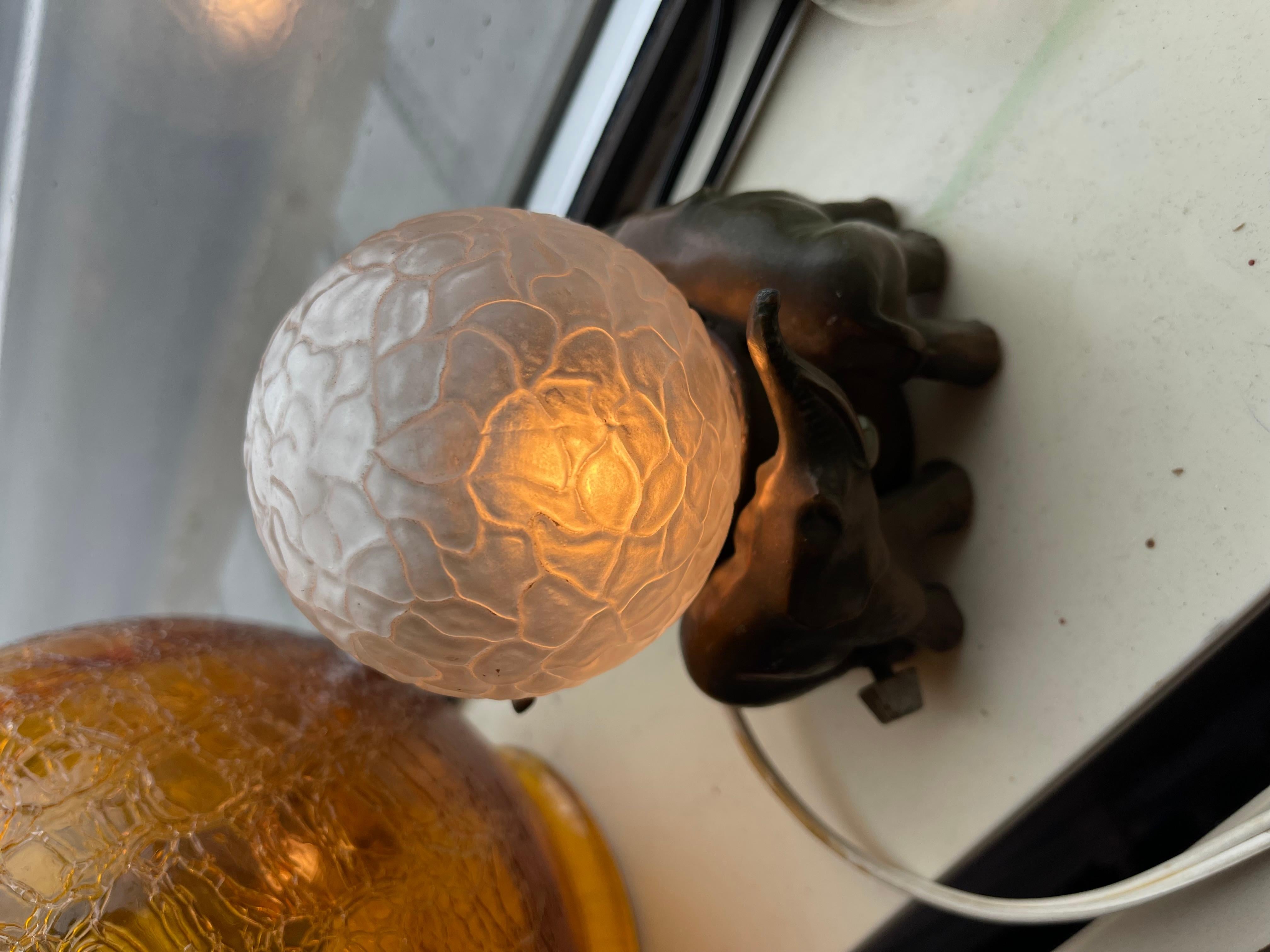 Art Deco Elephant Figural Lamp with Frosted Glass Globe Shade For Sale 4