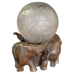 Art Deco Elephant Figural Lamp with Frosted Glass Globe Shade