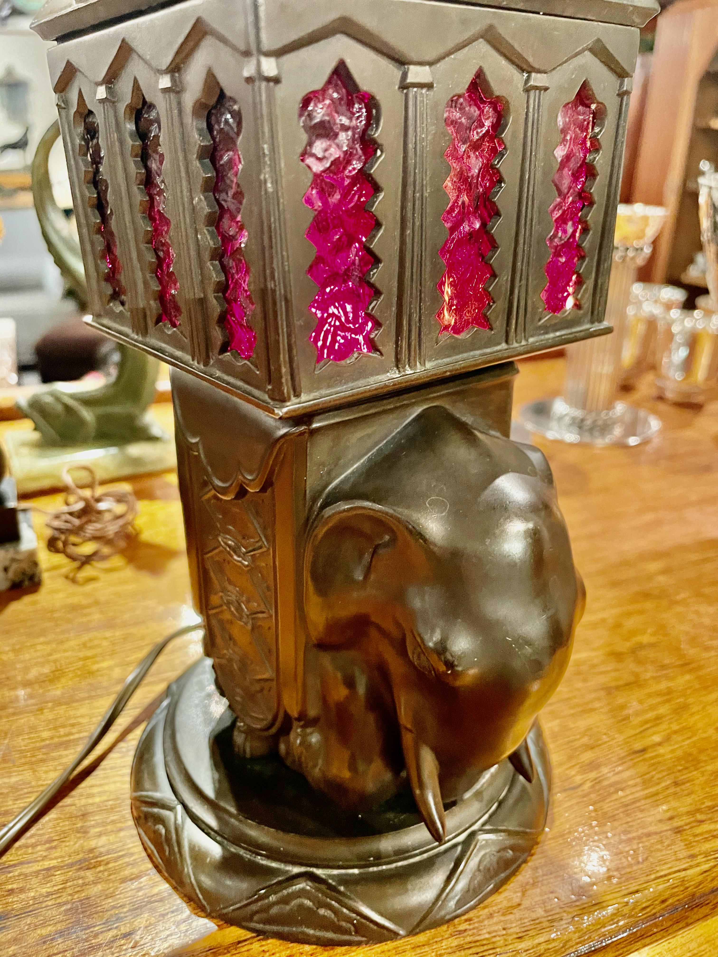 Mid-20th Century Art Deco Elephant Sculpture Lamp, French, 1930 For Sale