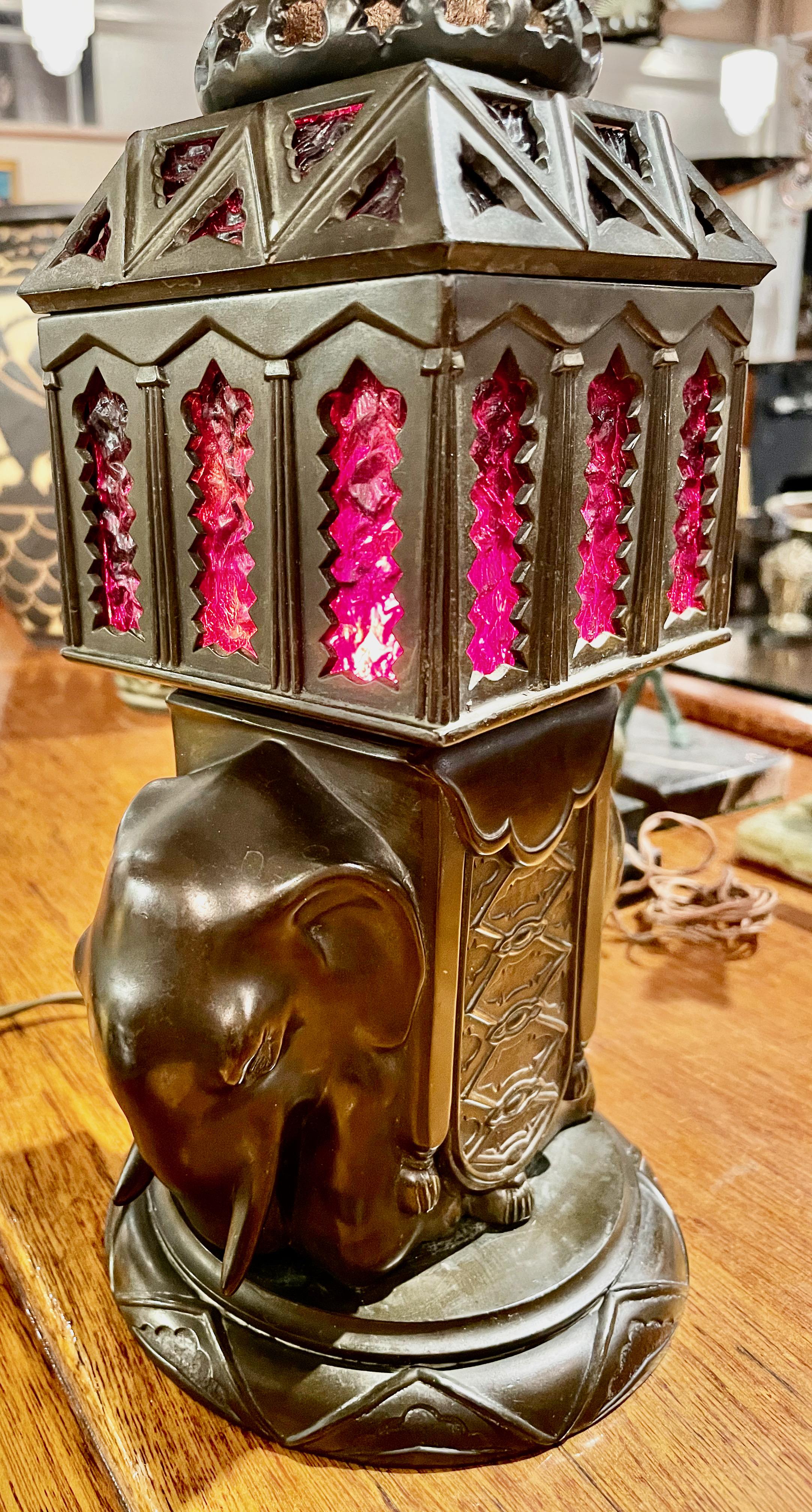 Metal Art Deco Elephant Sculpture Lamp, French, 1930 For Sale