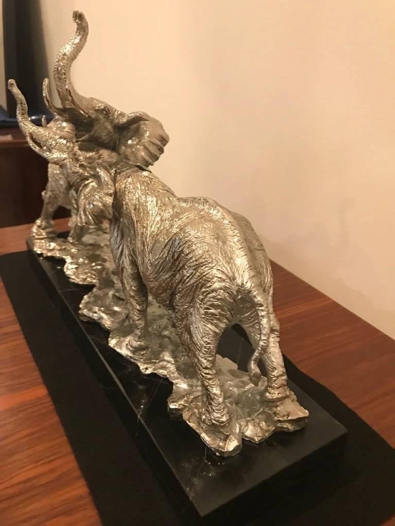 Art Deco Elephant Sculpture on Black Marble For Sale at 1stdibs