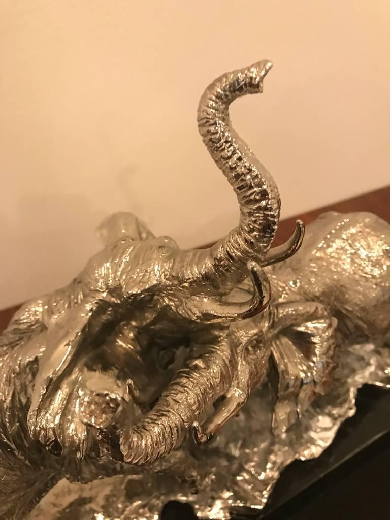 Art Deco Elephant Sculpture on Black Marble In Excellent Condition For Sale In North Bergen, NJ