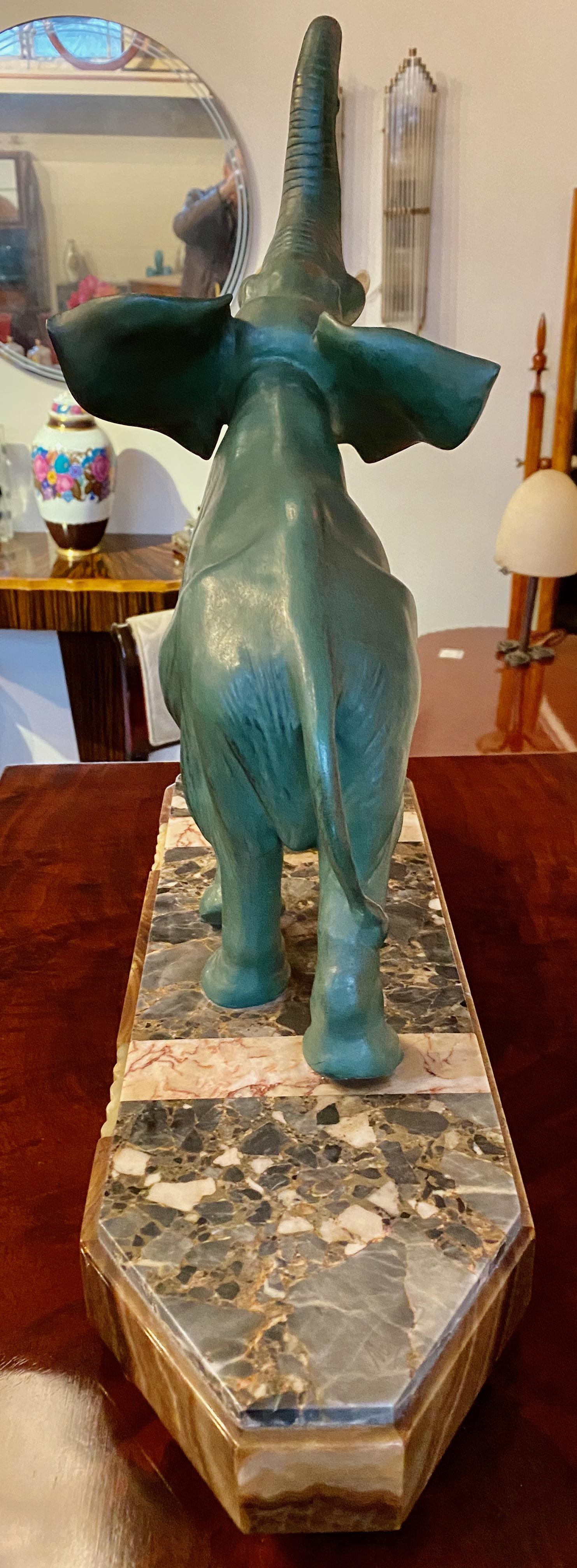 Art Deco Elephant Sculpture on Marble Styled Base In Good Condition For Sale In Oakland, CA