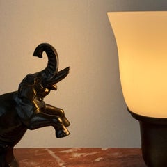 Art Deco Elephant Table Lamp with Red Marble Base, Circa 1930