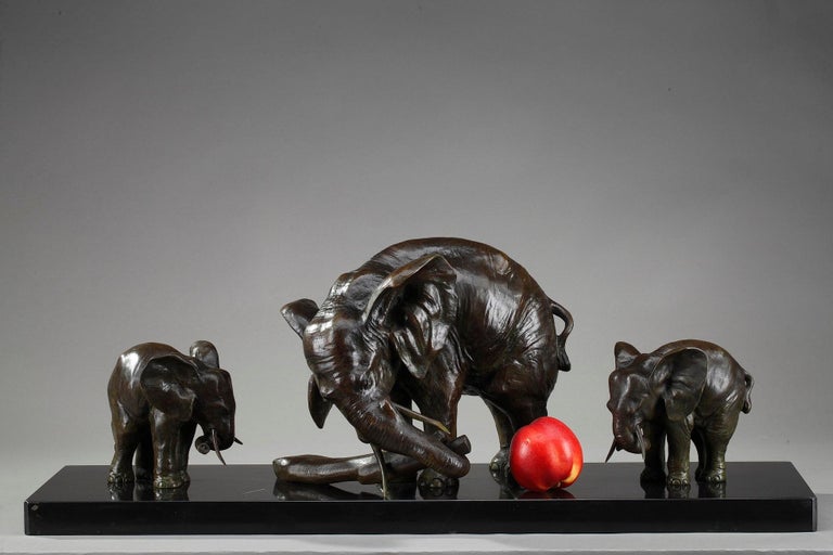 Art Deco Elephant with Its Two Baby Elephants by Ulisse Caputo For Sale ...